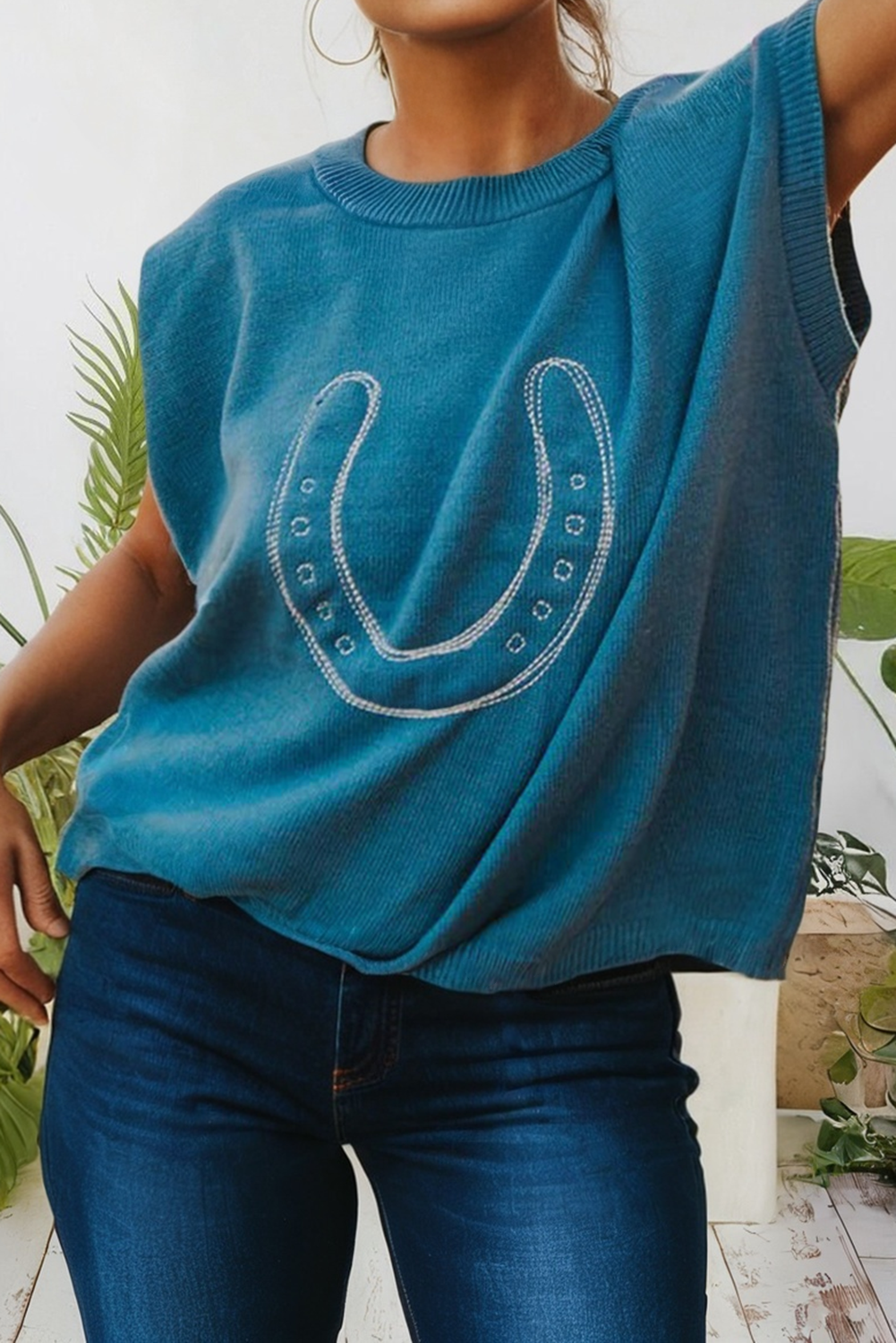 Horse Shoe Embroidered Loose Short Sleeve Sweater (S-Xl) T-Shirts, Hoodie, Sweatshirt | PodTeesHub.com