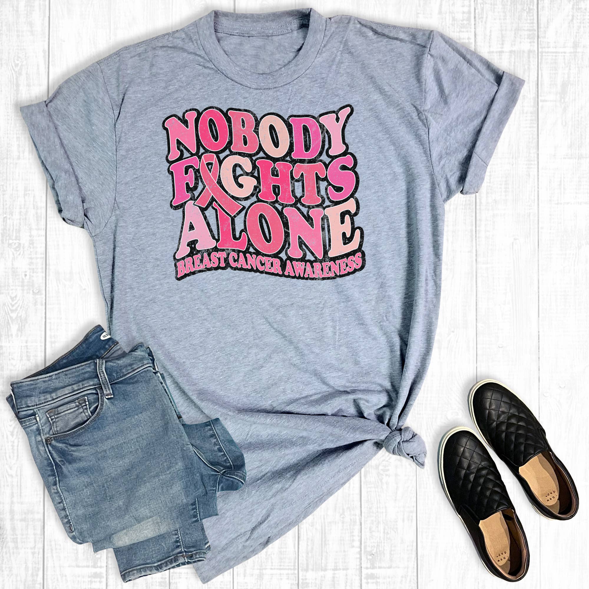 Breast Cancer Nobody Fights Alone Graphic Tee Hoodie, Sweatshirt | PodTeesHub.com
