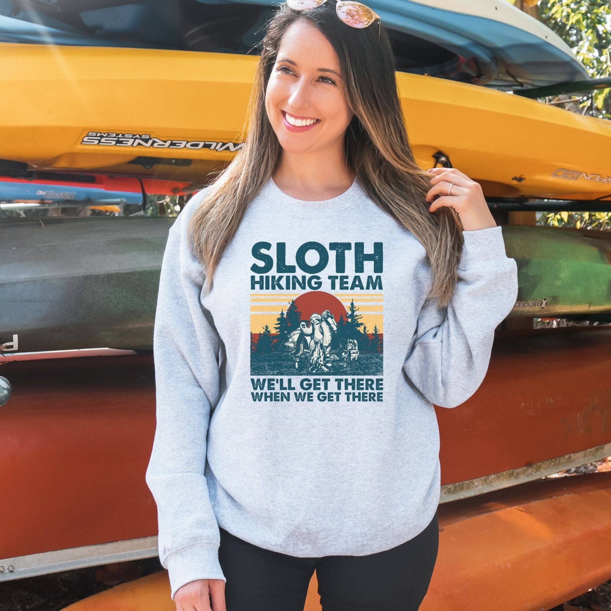 Sloth Hiking Team Crewneck Sweatshirt Unisex Fit T-Shirts, Hoodie | PodTeesHub.com