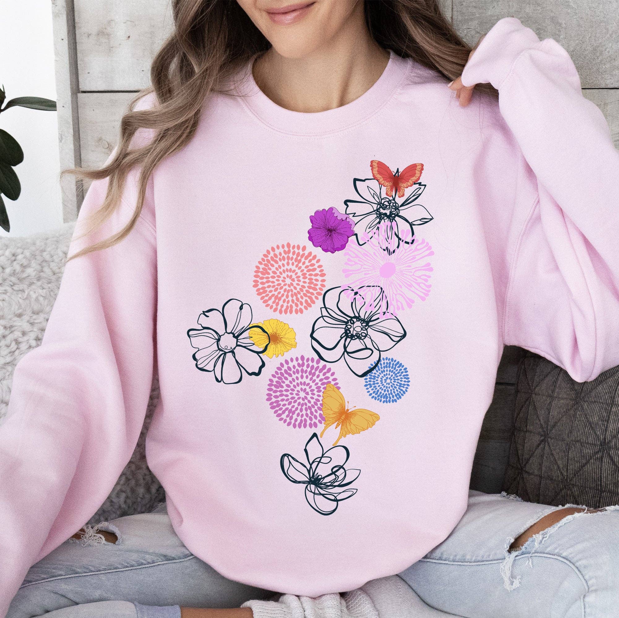 Floral Outlines, Flower Doodle Sweatshirt T-Shirts, Hoodie | PodTeesHub.com