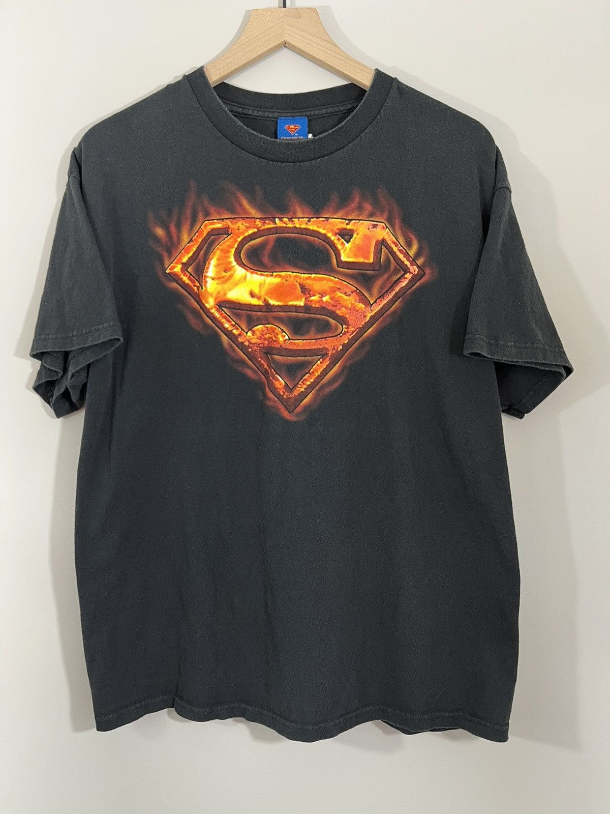 Vintage Faded Superman Flame Logo Y2k Comic Tee Hoodie, Sweatshirt | PodTeesHub.com