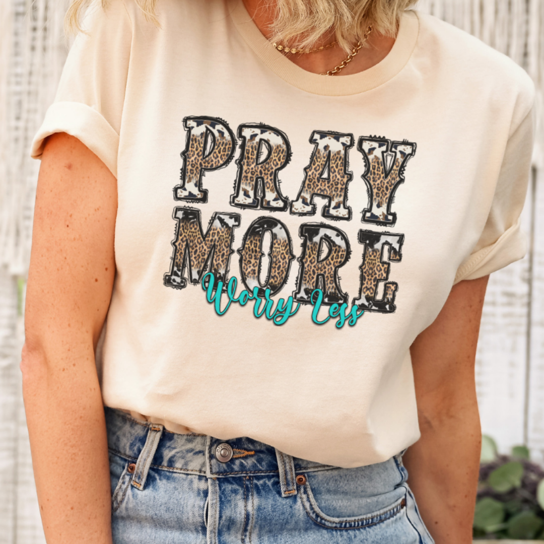 Pray More Worry Less Cow Print and Leopard Graphic Tee Hoodie, Sweatshirt | PodTeesHub.com