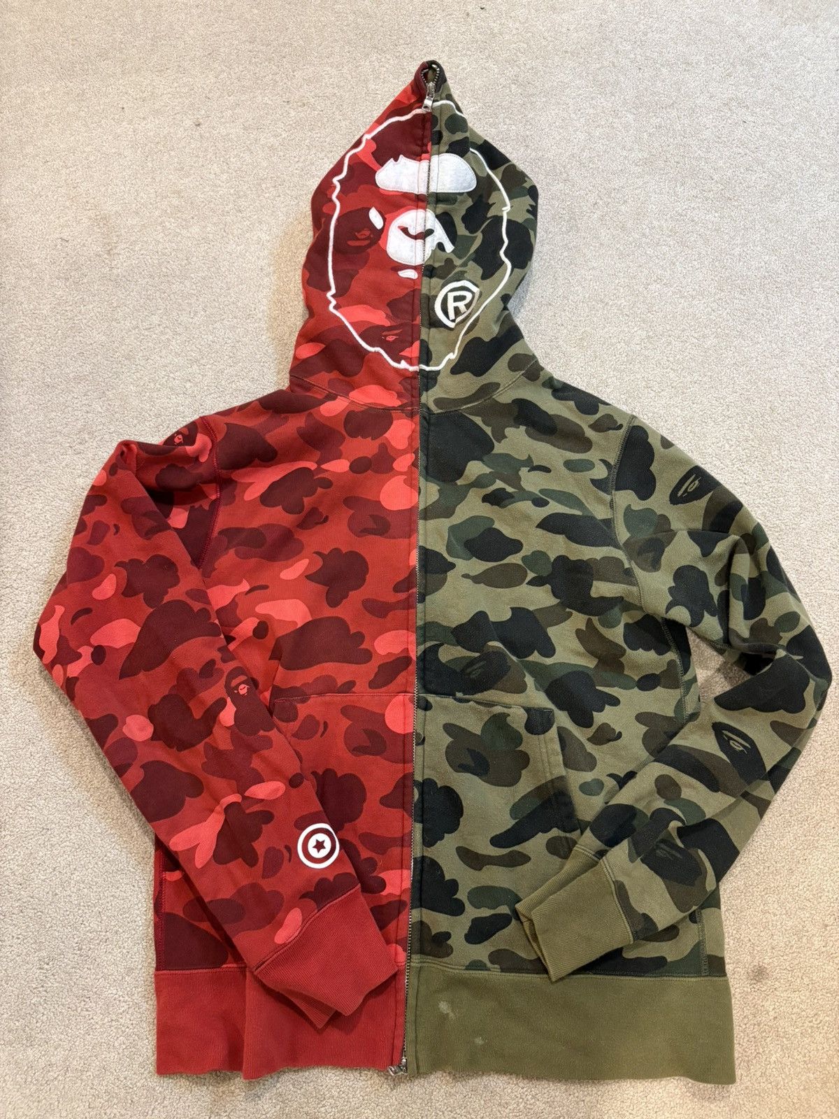 Color 2nd Ape Half Full Zip Hoodie Red And Brown T-Shirts, Sweatshirt | PodTeesHub.com