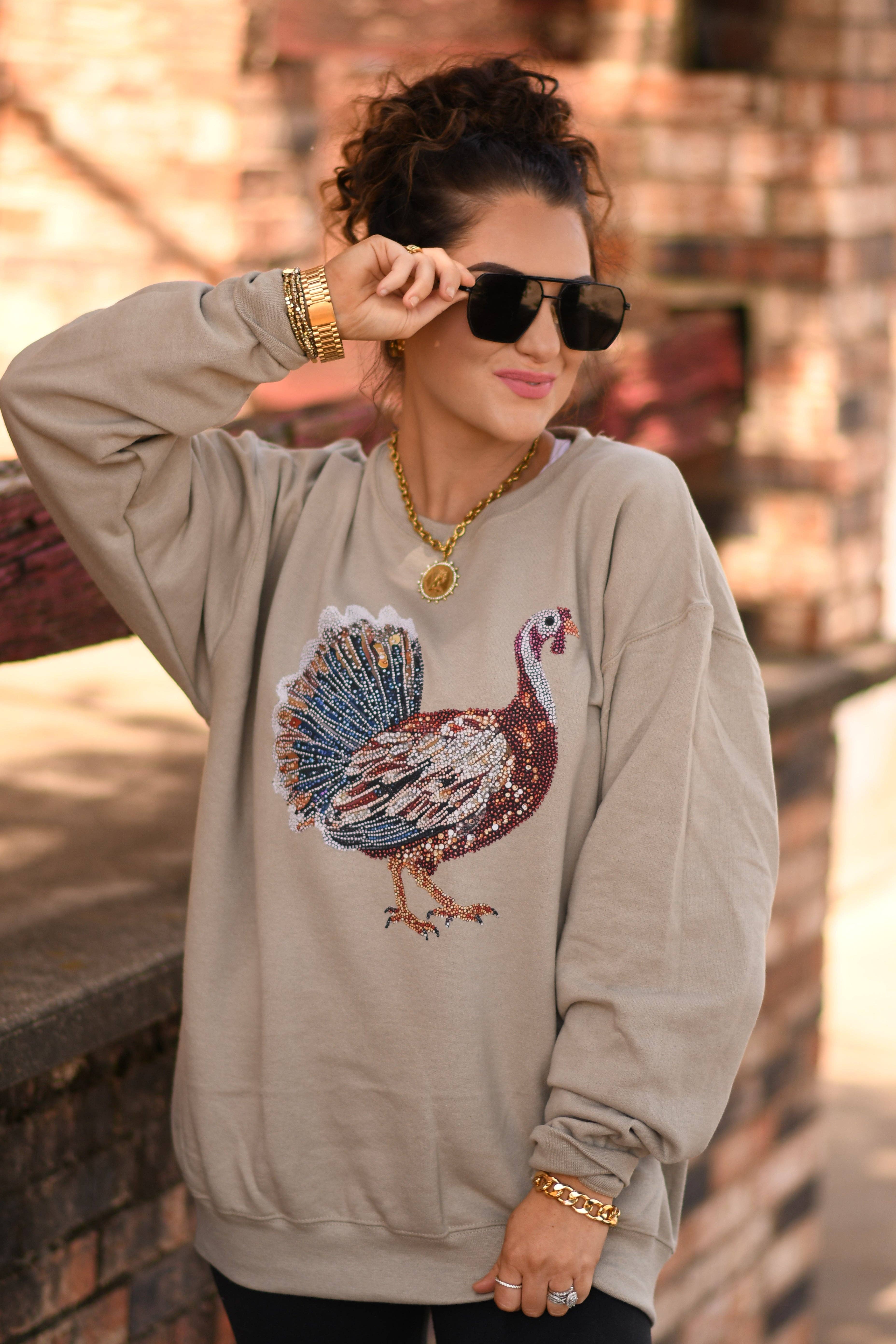 Faux Rhinestone Turkey Sweatshirt T-Shirts, Hoodie | PodTeesHub.com