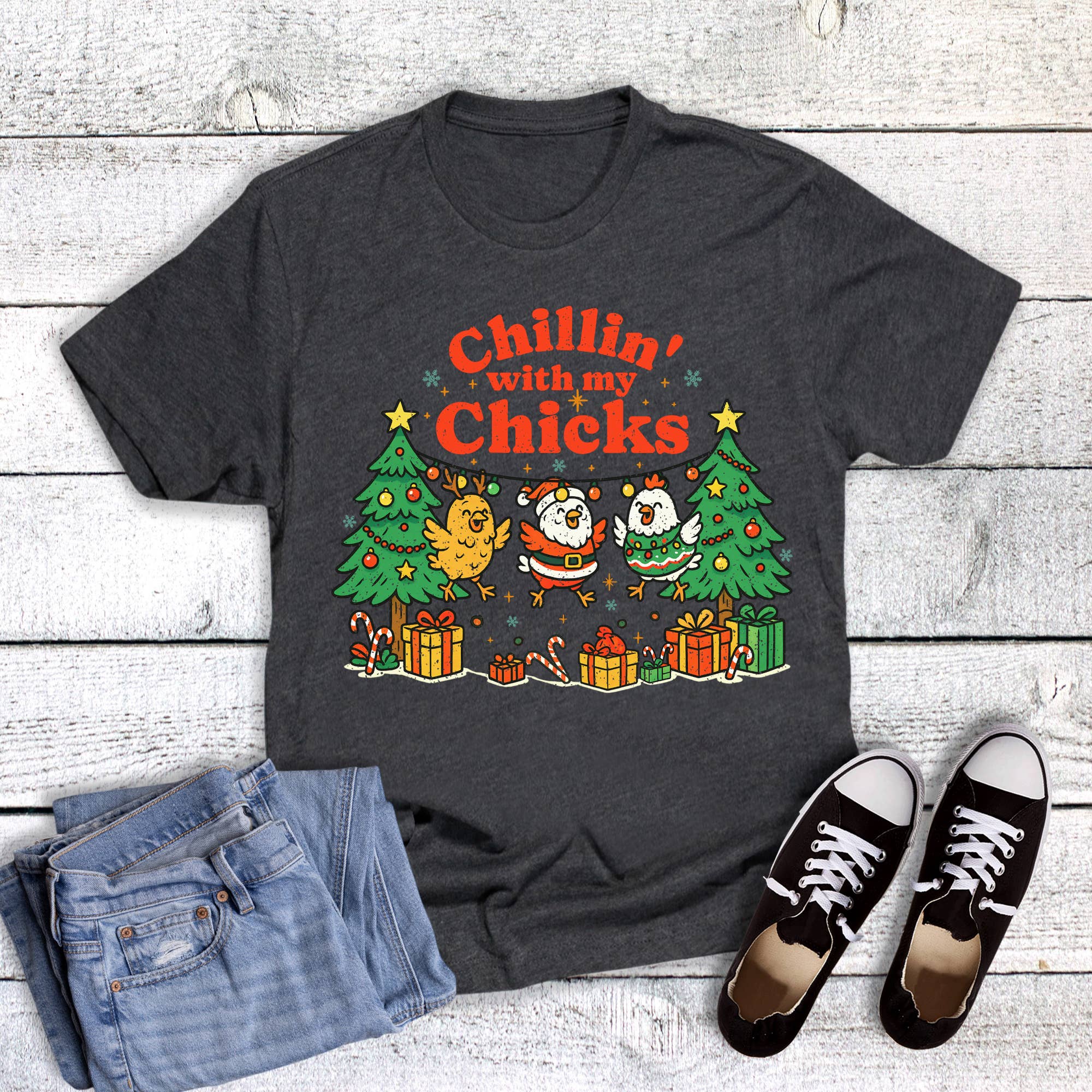 Christmas Chickens Chillin' with My Chicks Graphic Tee Hoodie, Sweatshirt | PodTeesHub.com