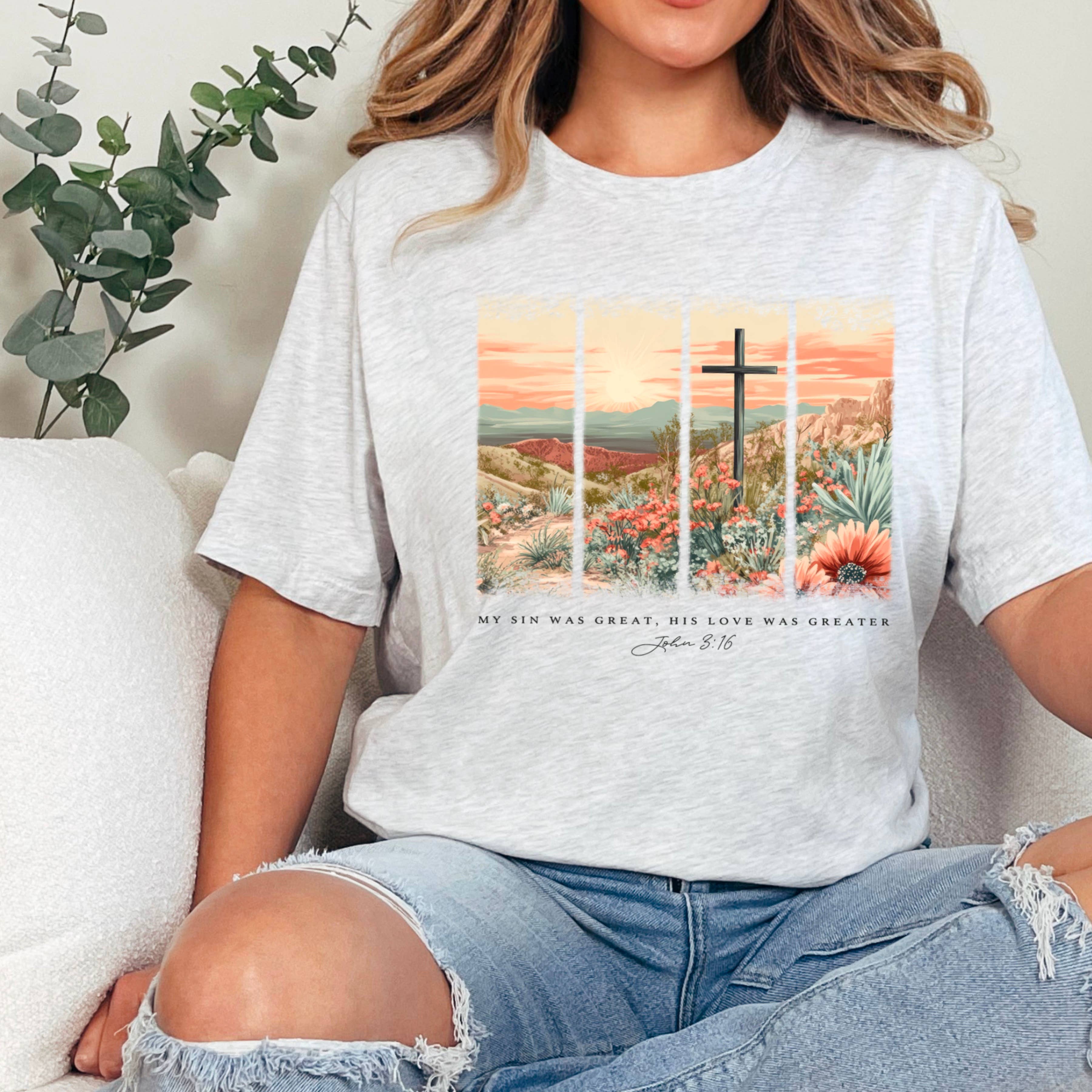 His Love Was Greater Easter Christian Graphic Tee | Gildan Hoodie, Sweatshirt | PodTeesHub.com