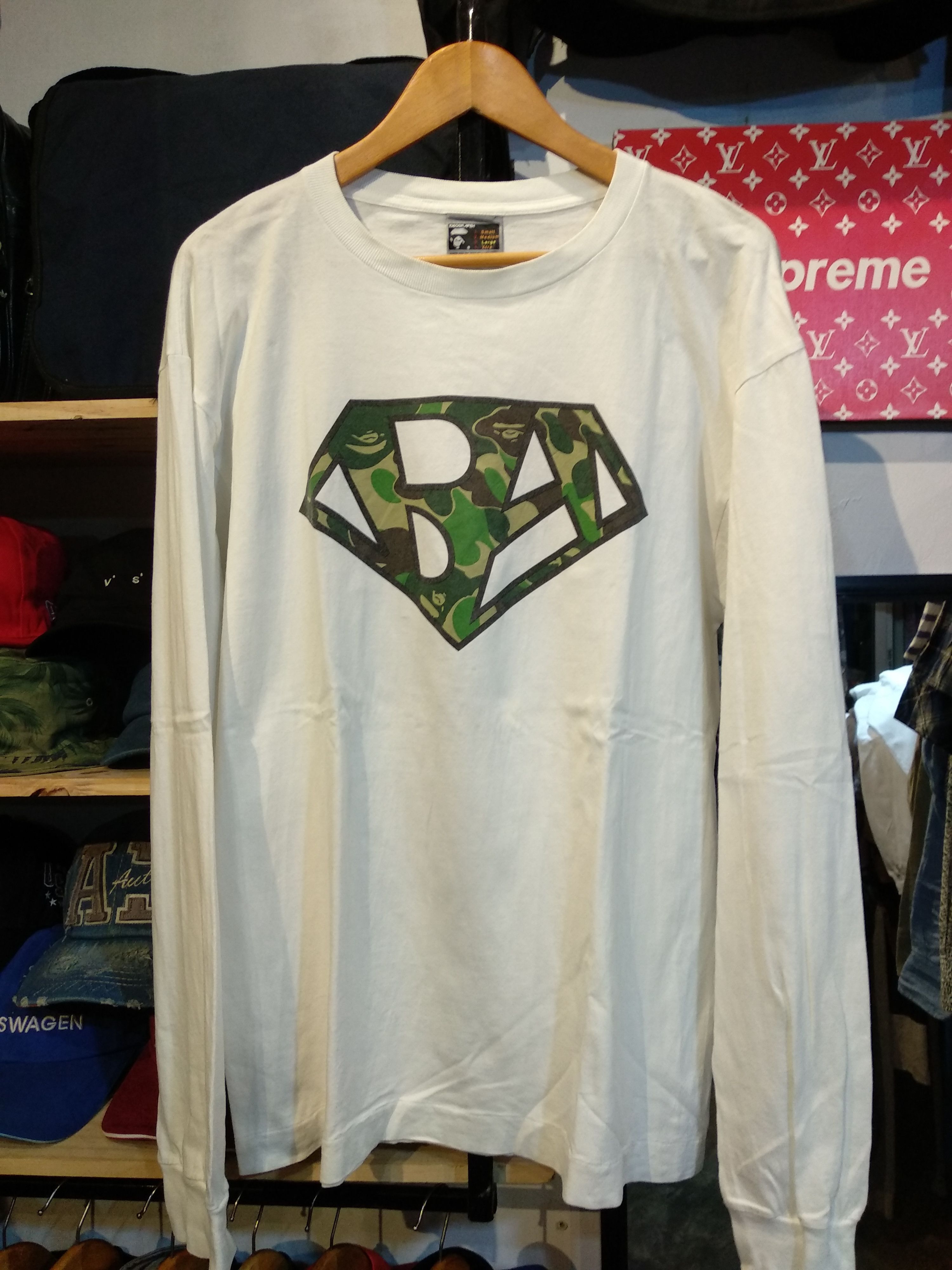 Vintage A Bathing Ape Ideograpeh X Superman Camo Logo Longsleeve T-Shirts, Hoodie, Sweatshirt | PodTeesHub.com