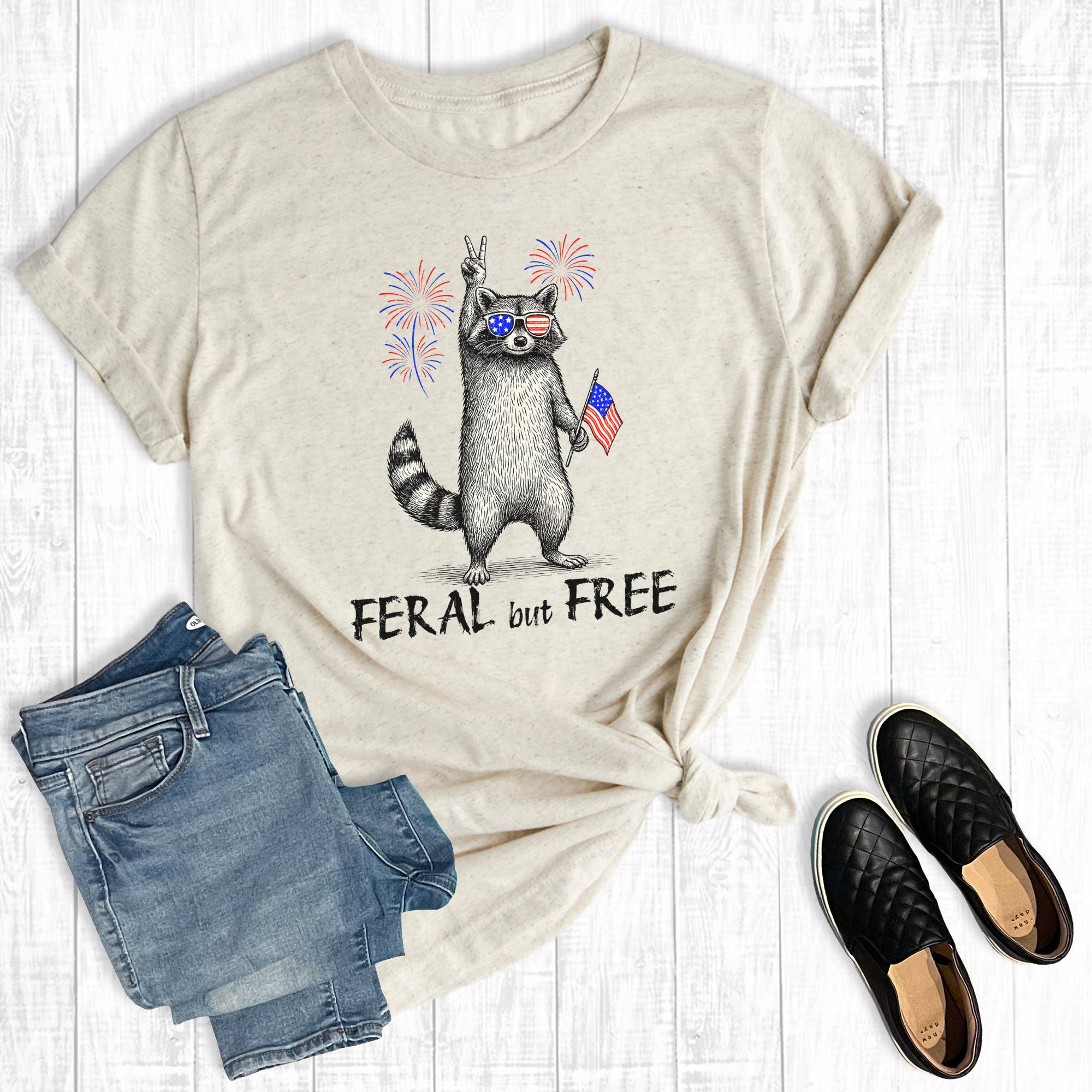 Funny 4th of July Feral But Free Graphic Tee Hoodie, Sweatshirt | PodTeesHub.com