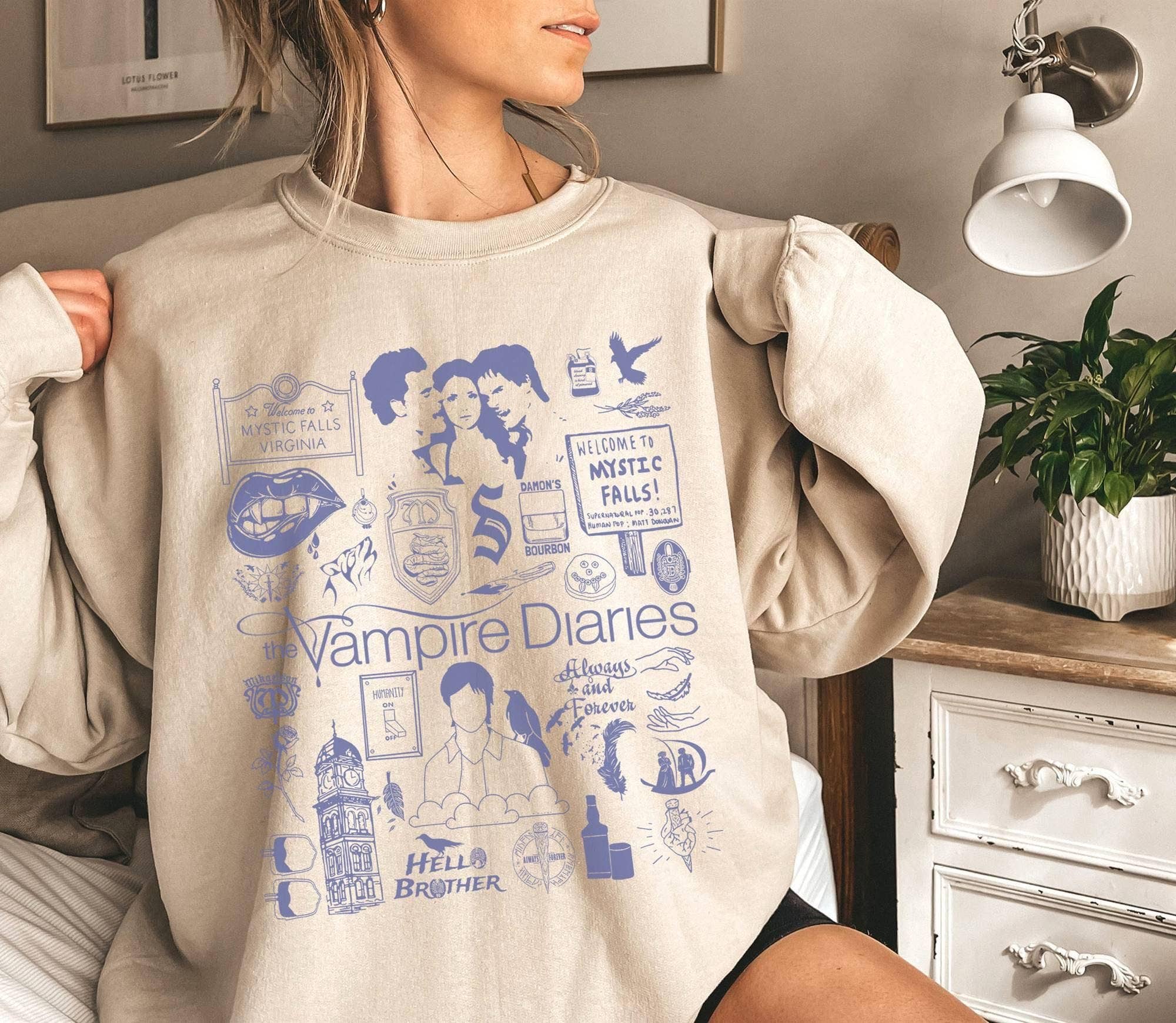 Vintage Vampire Diaries Horror Movie Doodle Art Shirt Hoodie, Sweatshirt | PodTeesHub.com