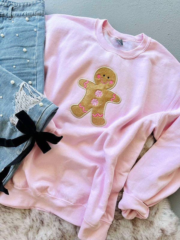 Glittery Gingerbread Man Applique Sweatshirt T-Shirts, Hoodie | PodTeesHub.com