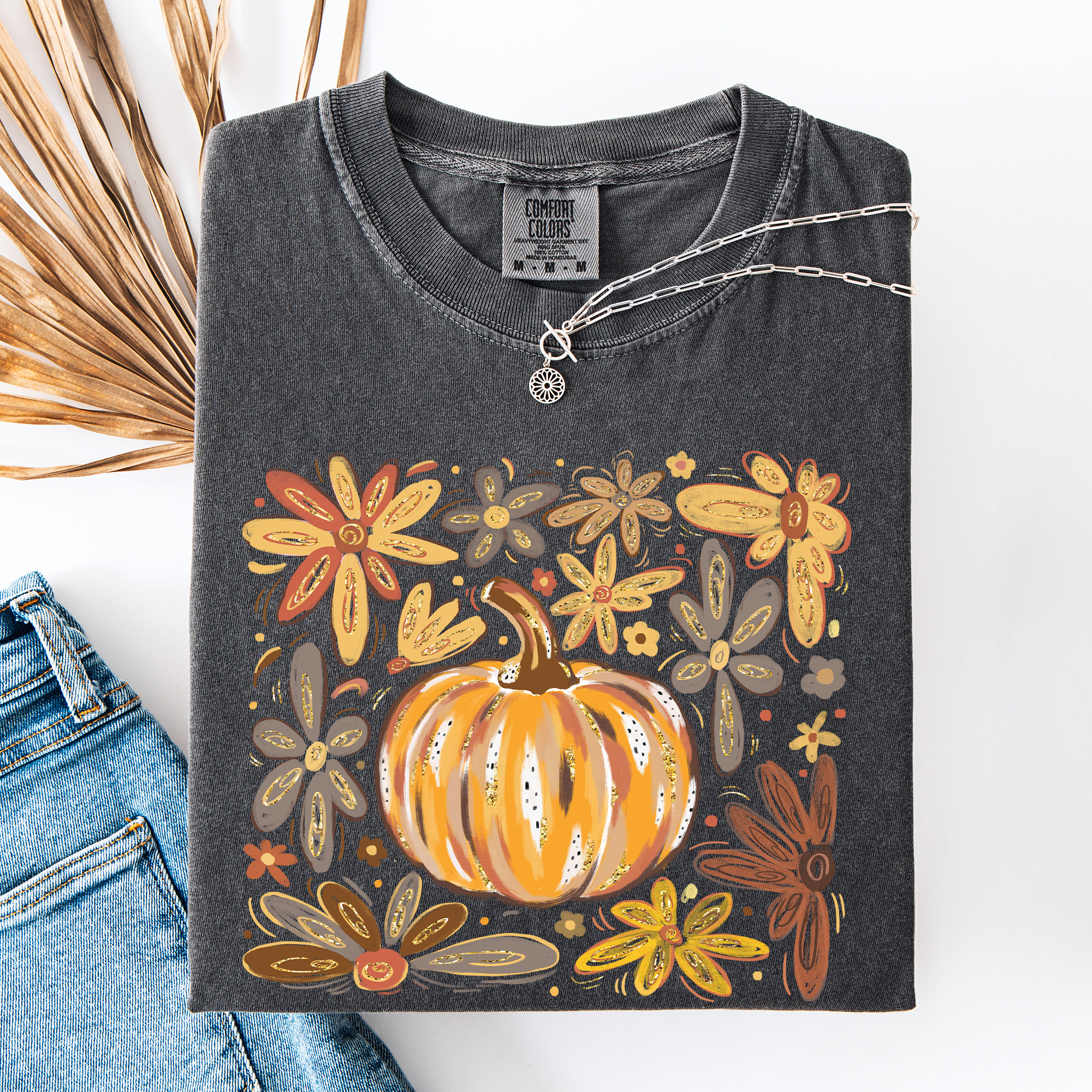 Beautiful Pumpkin Autumn Flowers, Fall, Floral, T-Shirt Hoodie, Sweatshirt | PodTeesHub.com