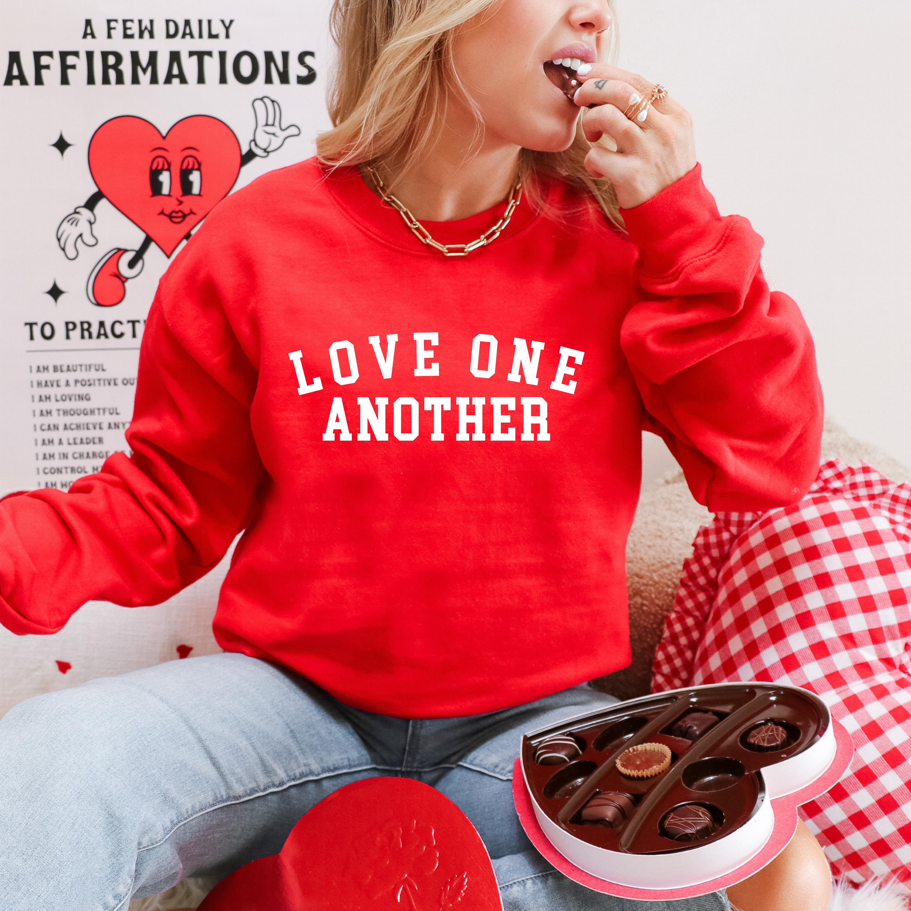 Love One Another Christian Cozy Crewneck Valentine Sweatshirt T-Shirts, Hoodie | PodTeesHub.com