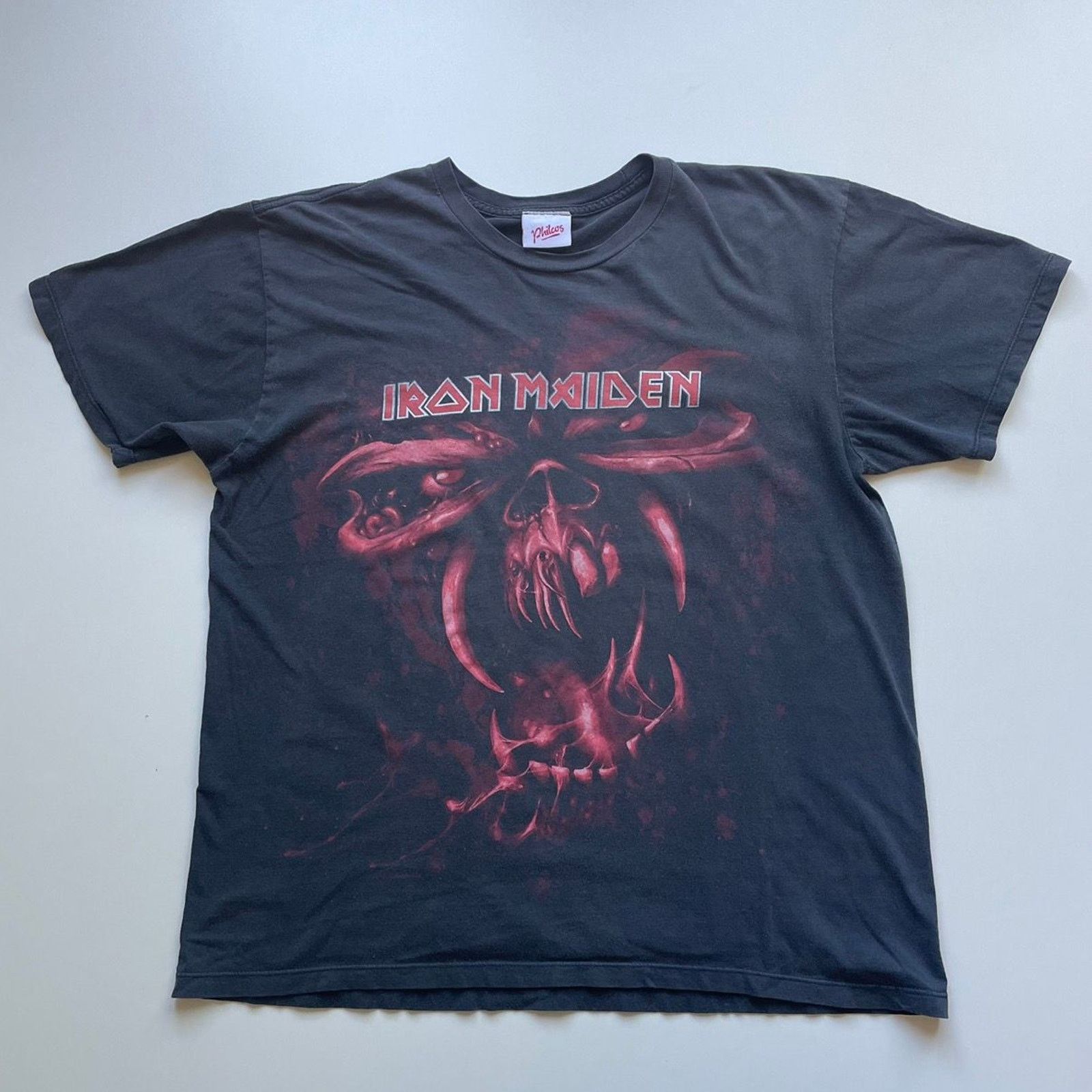 Band Tees Vintage Iron Maiden Skull Graphic T Shirt Medium Faded Black Hoodie, Sweatshirt | PodTeesHub.com