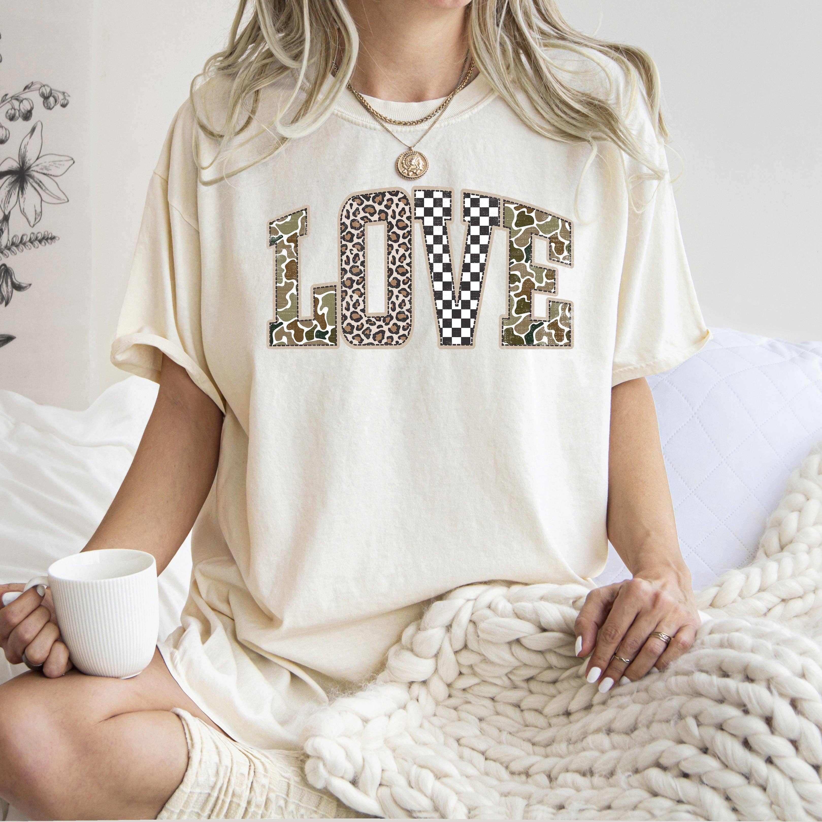 Love, Checkered, Camo, Leopard Retro Valentine's Day T-Shirt Hoodie, Sweatshirt | PodTeesHub.com