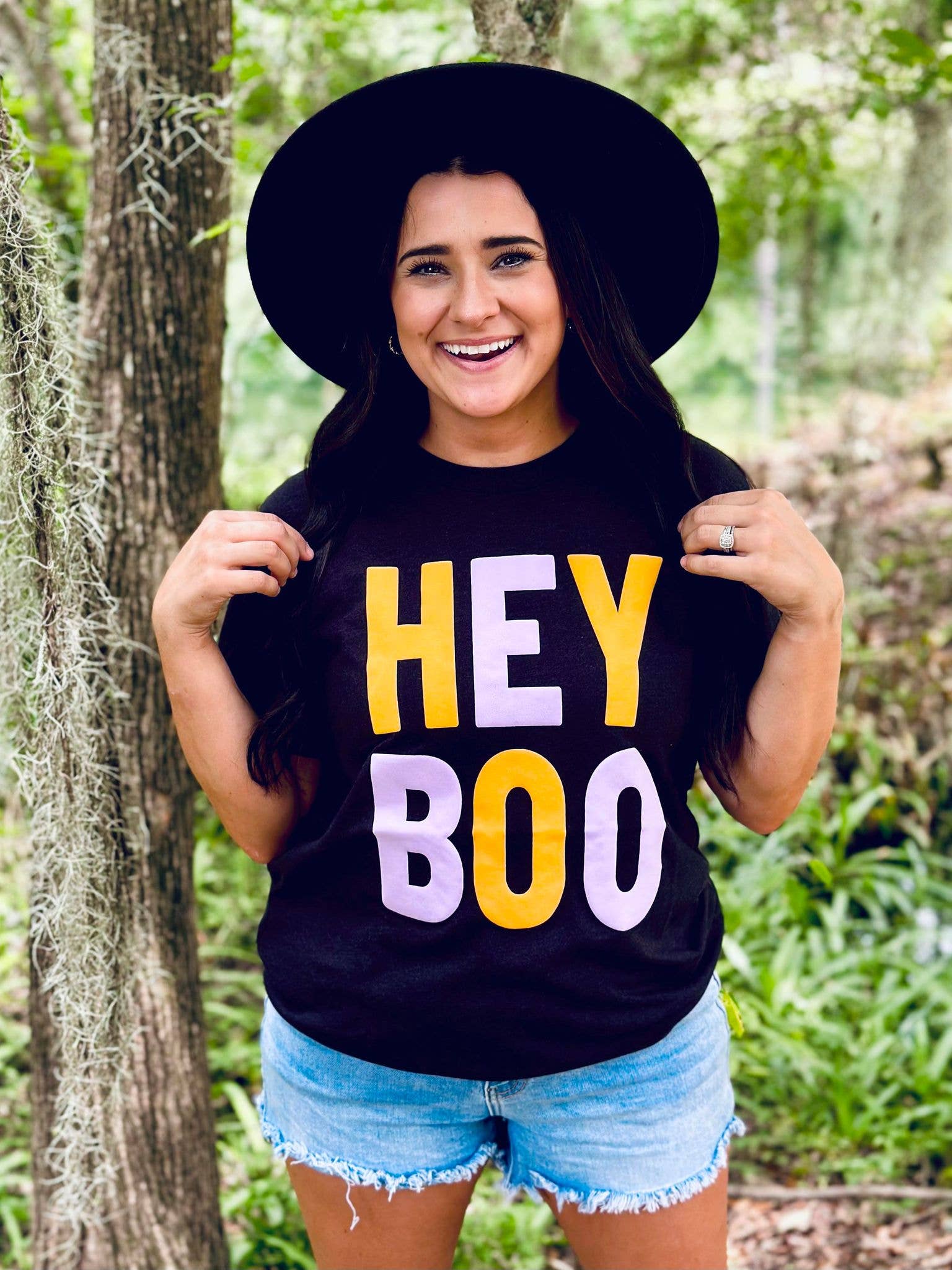 Hey Boo Stacked Multi Color Puff Tee Hoodie, Sweatshirt | PodTeesHub.com