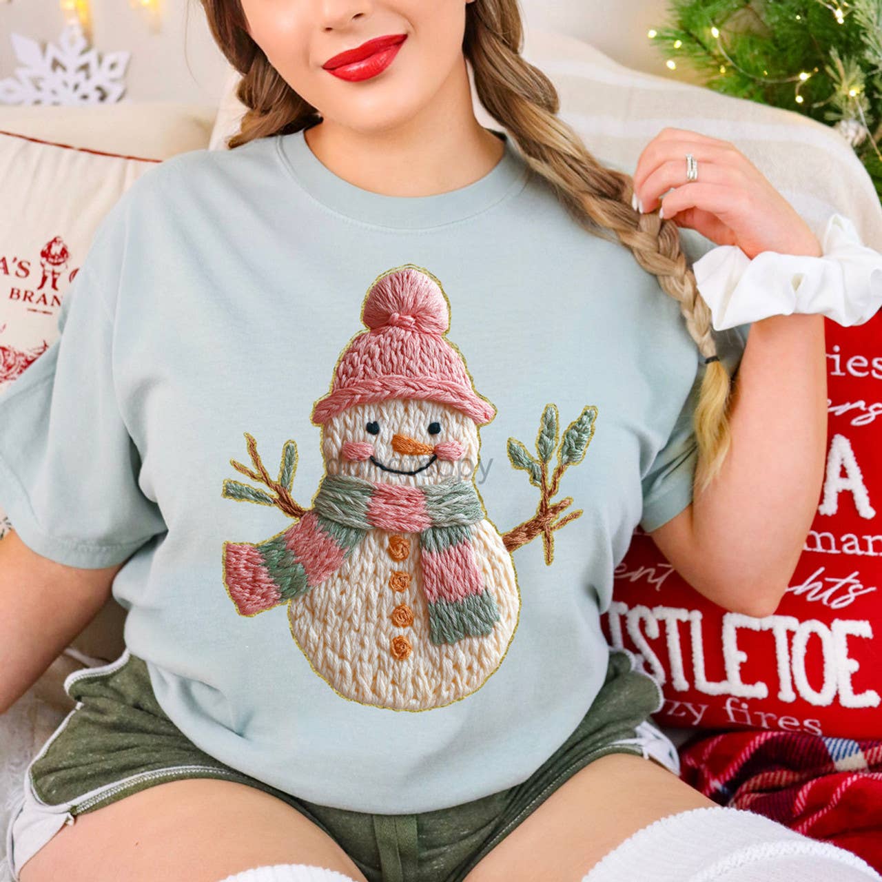 Faux French Knot Snowman Tee Hoodie, Sweatshirt | PodTeesHub.com