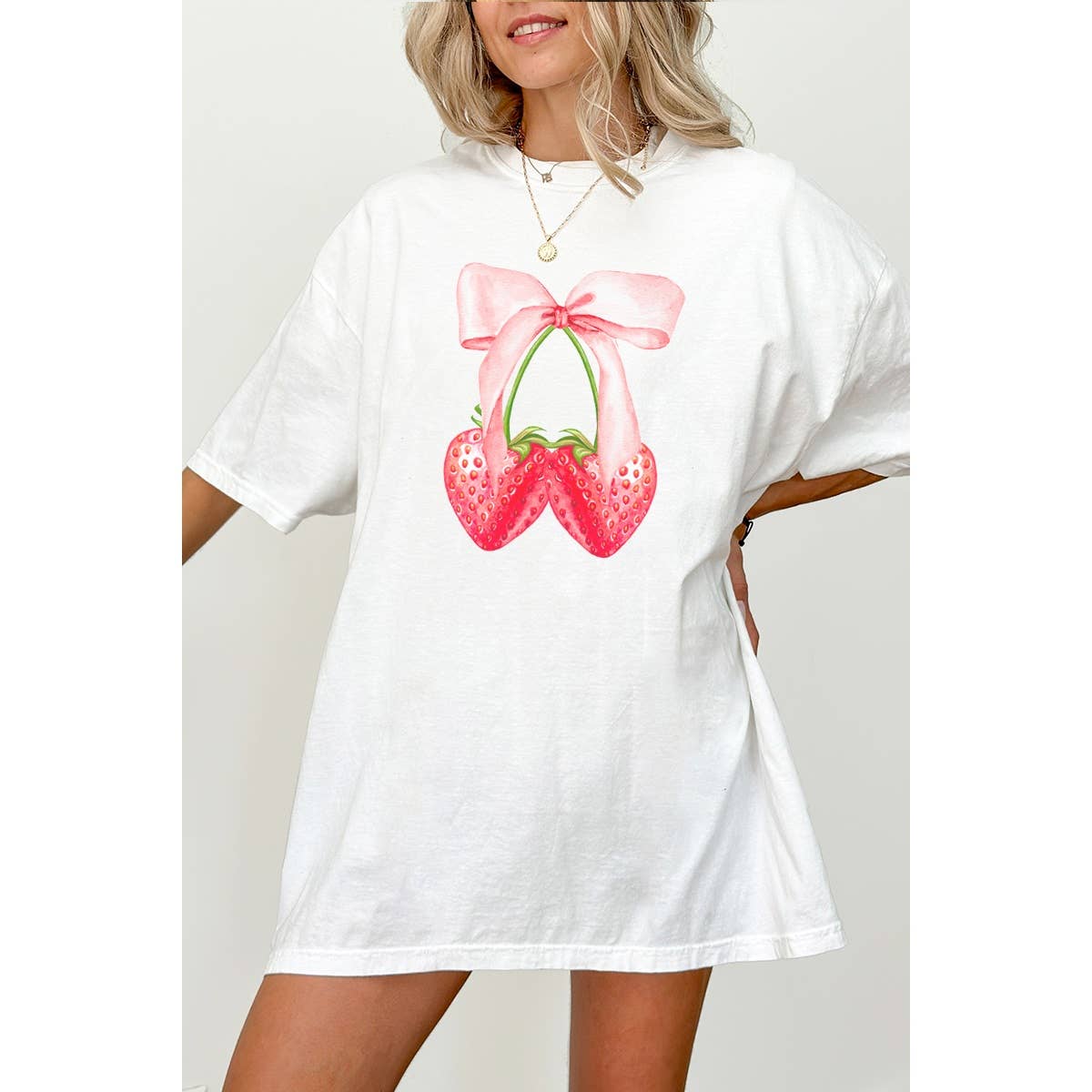 Strawberry Ribbon  Vintage Graphic Oversized Tee Hoodie, Sweatshirt | PodTeesHub.com