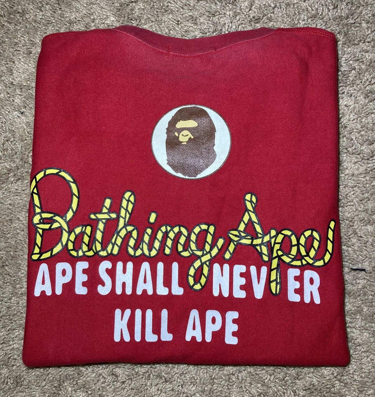 2012 Bape Asnka Cursive Logo Graphic Crewneck Red Nigo Og T-Shirts, Hoodie, Sweatshirt | PodTeesHub.com