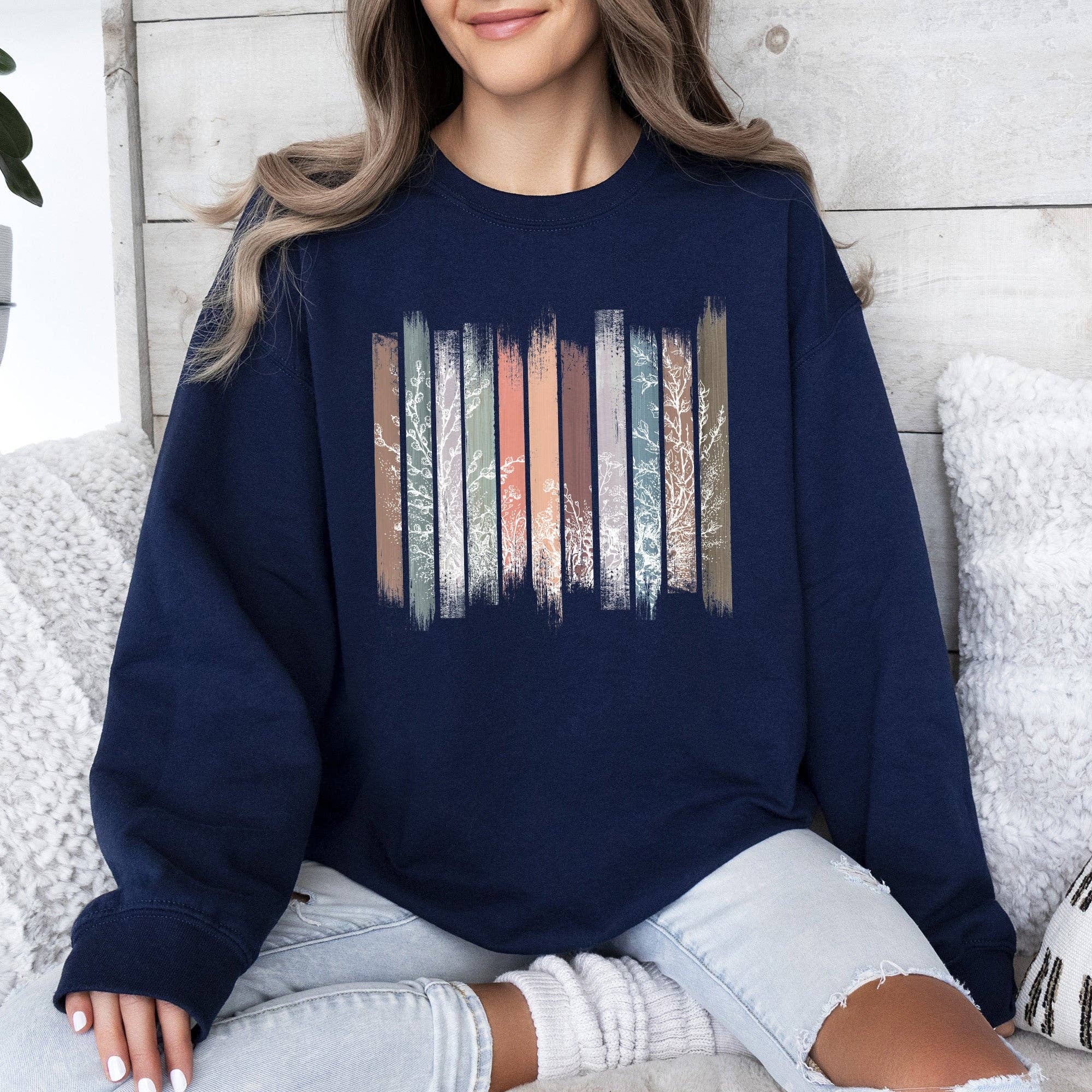 Meadow Vines, Flowers, Nature, Botanical Stripes Sweatshirt T-Shirts, Hoodie | PodTeesHub.com