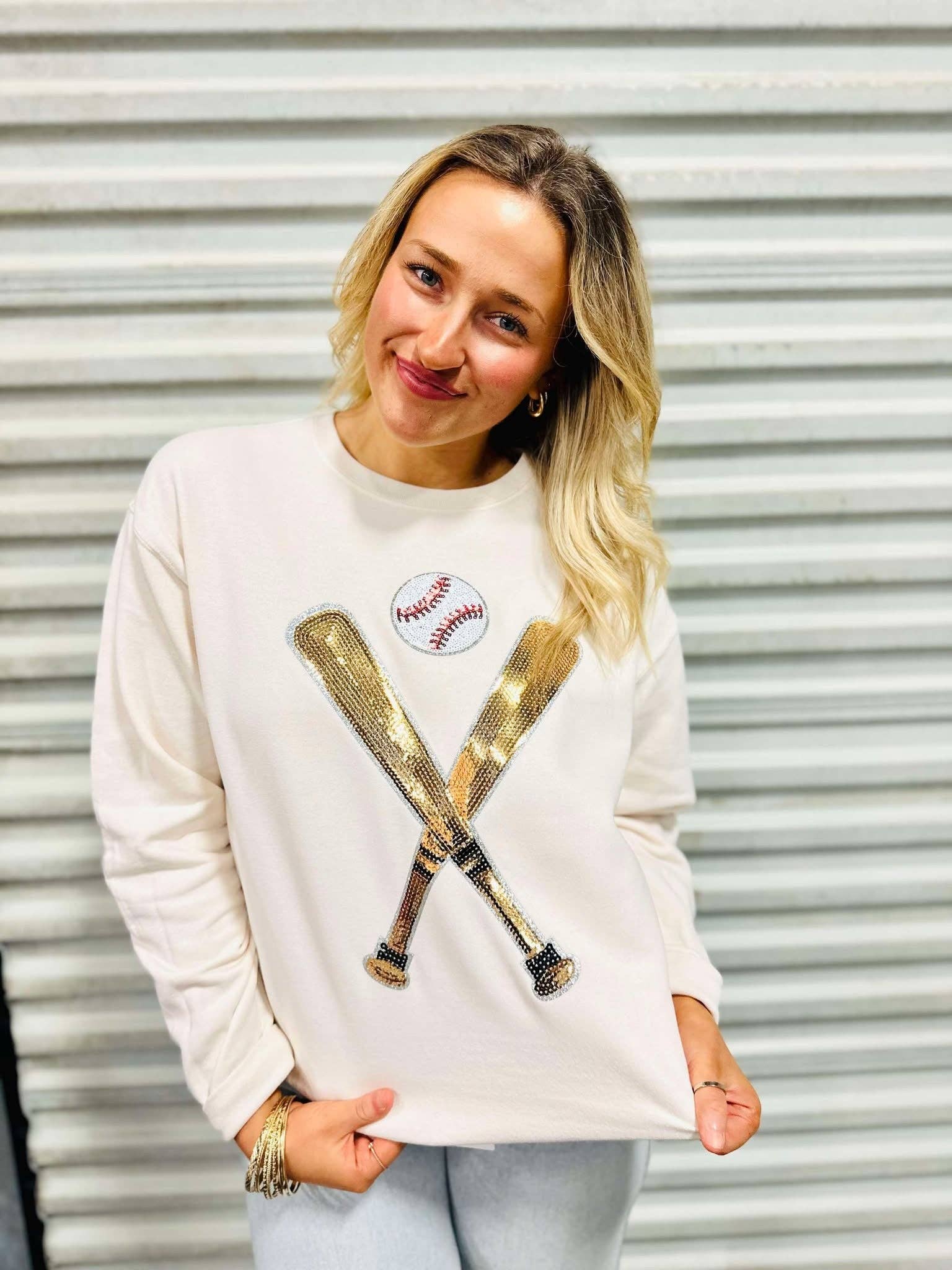 Baseball and Bats Sequin Patch Sweatshirt T-Shirts, Hoodie | PodTeesHub.com