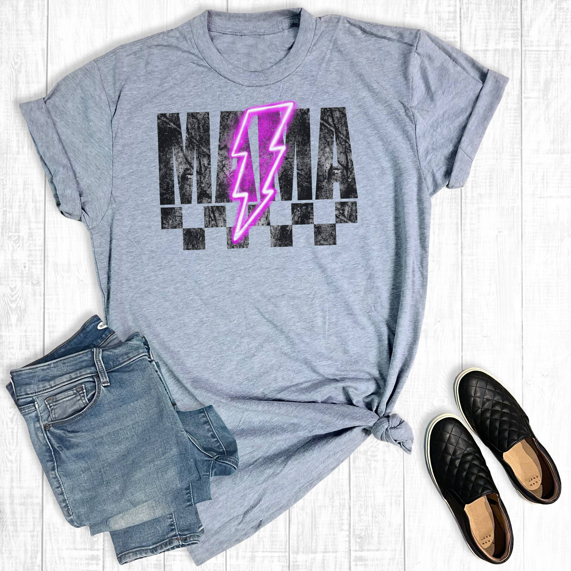 Mama Neon Lightning Bolt Mother's Day Graphic Tee Hoodie, Sweatshirt | PodTeesHub.com