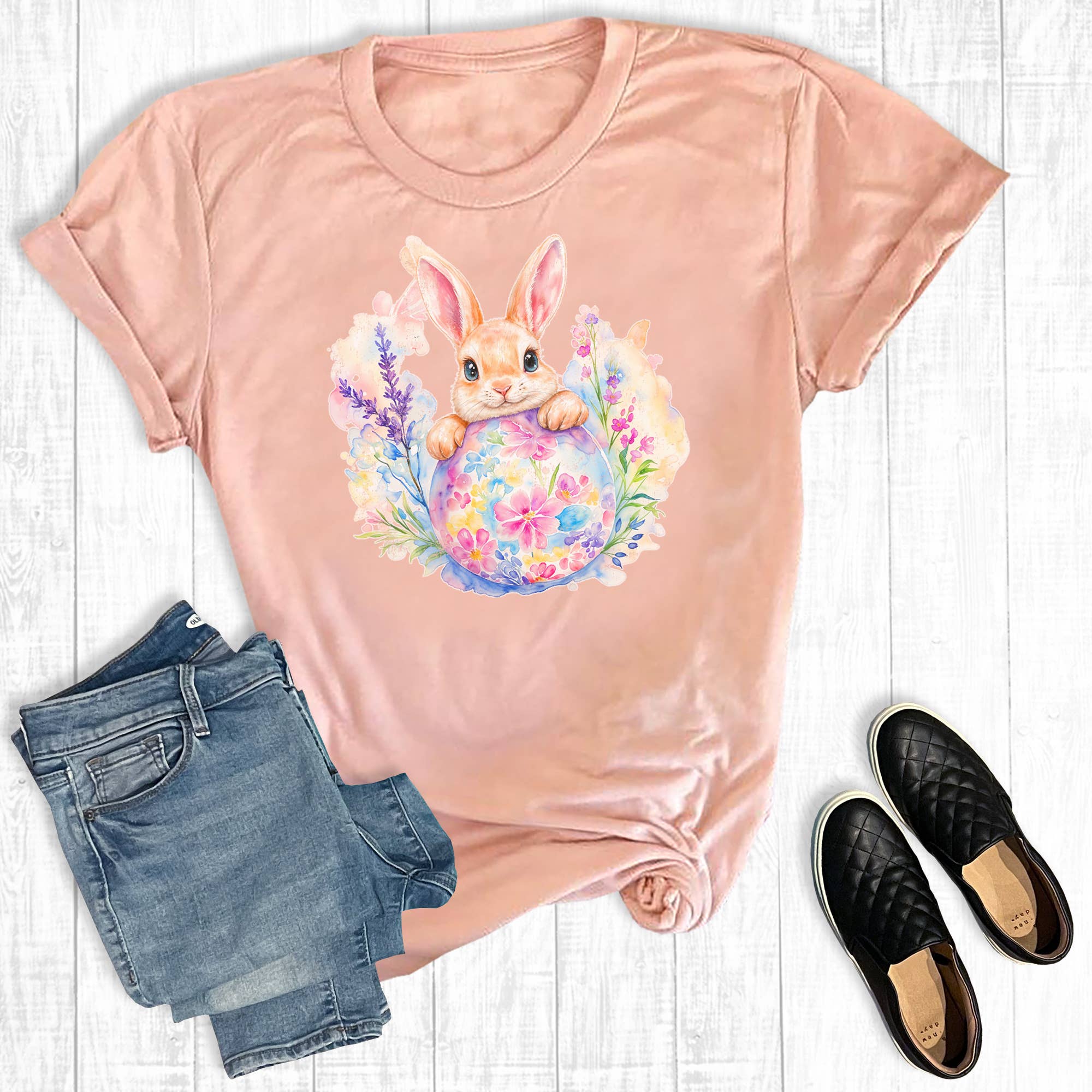 Retro Easter Bunny and Egg Graphic Tee Hoodie, Sweatshirt | PodTeesHub.com