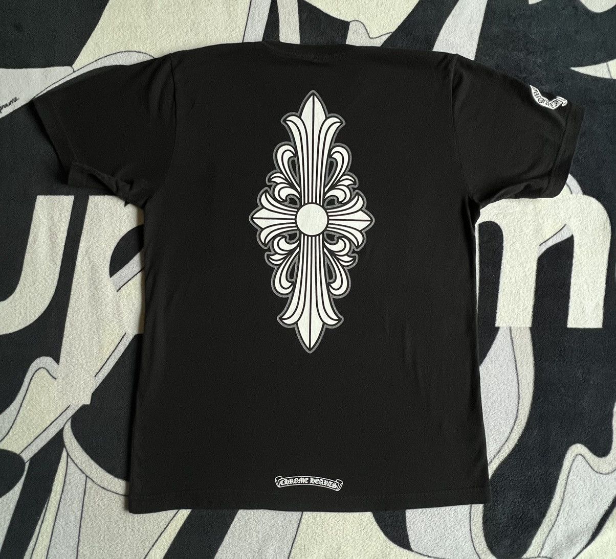 Hearts Chrome Hearts Floral Cross T Shirt Black Grey Preowned Hoodie, Sweatshirt | PodTeesHub.com