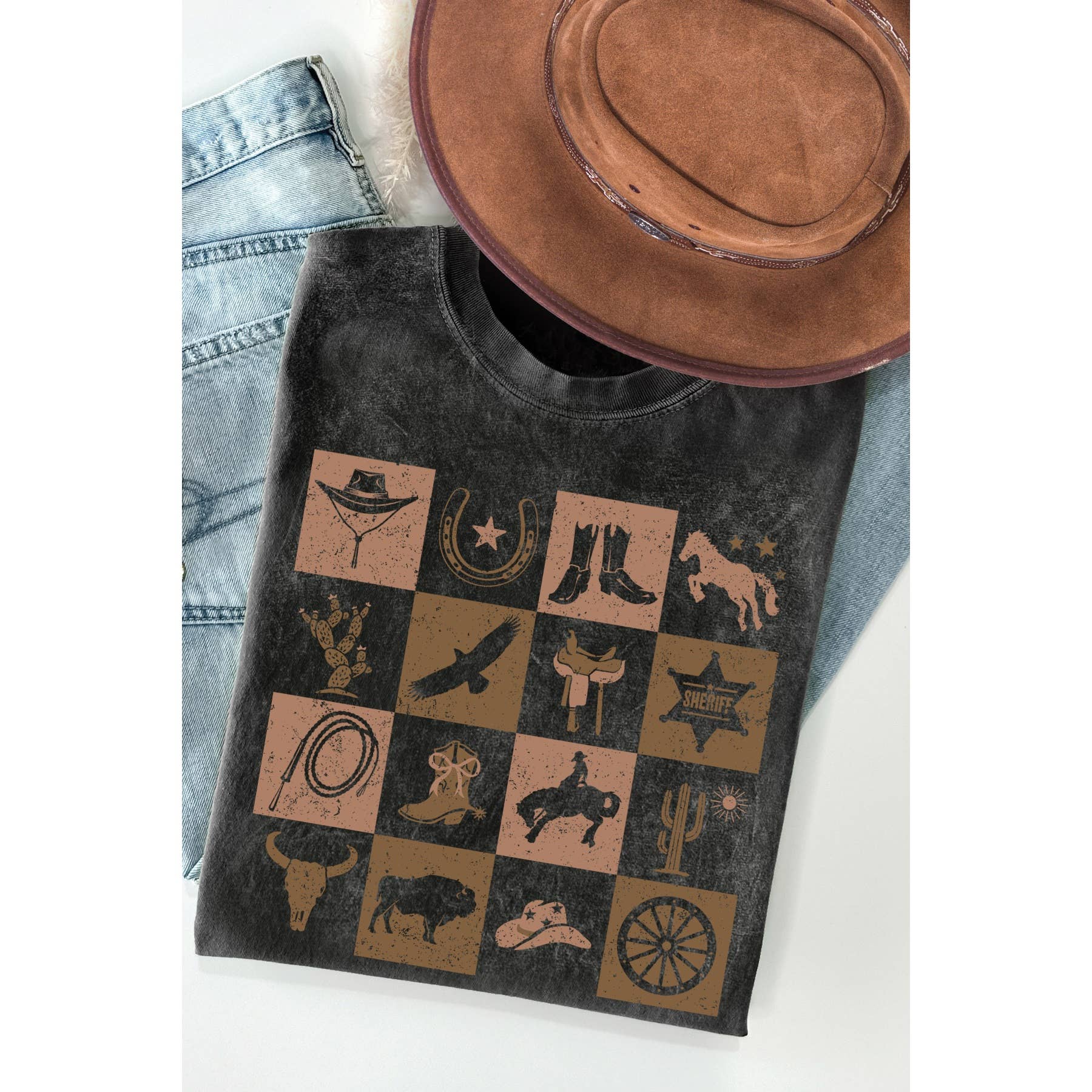 Western Cowboy Mineral Washed T Shirt Hoodie, Sweatshirt | PodTeesHub.com
