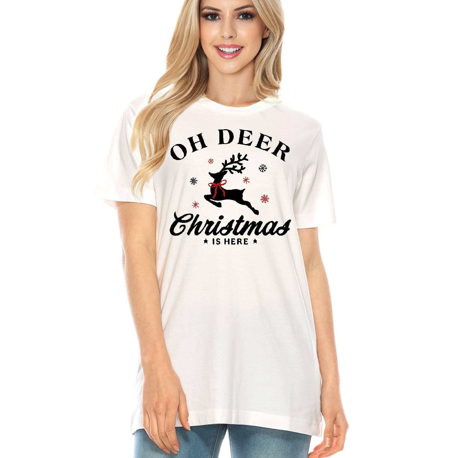 Oh Deer Christmas Is Here Short Sleeve Tee Hoodie, Sweatshirt | PodTeesHub.com