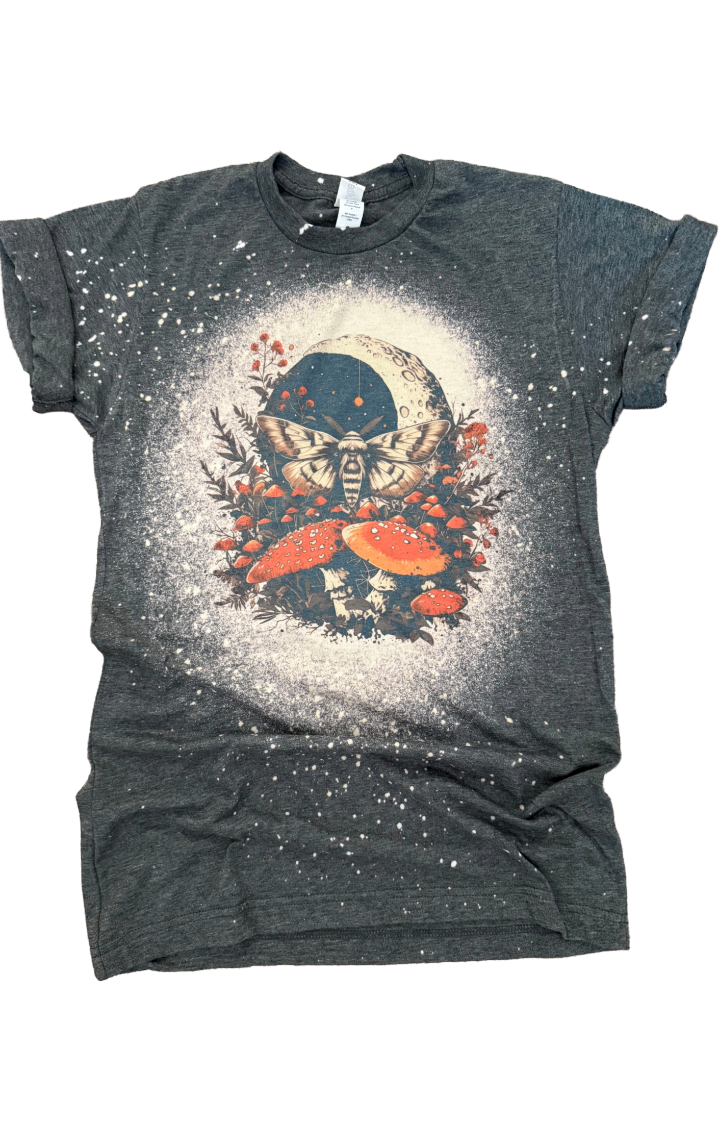 Mystical Moon Moth + Mushroom Bleached Tee Hoodie, Sweatshirt | PodTeesHub.com