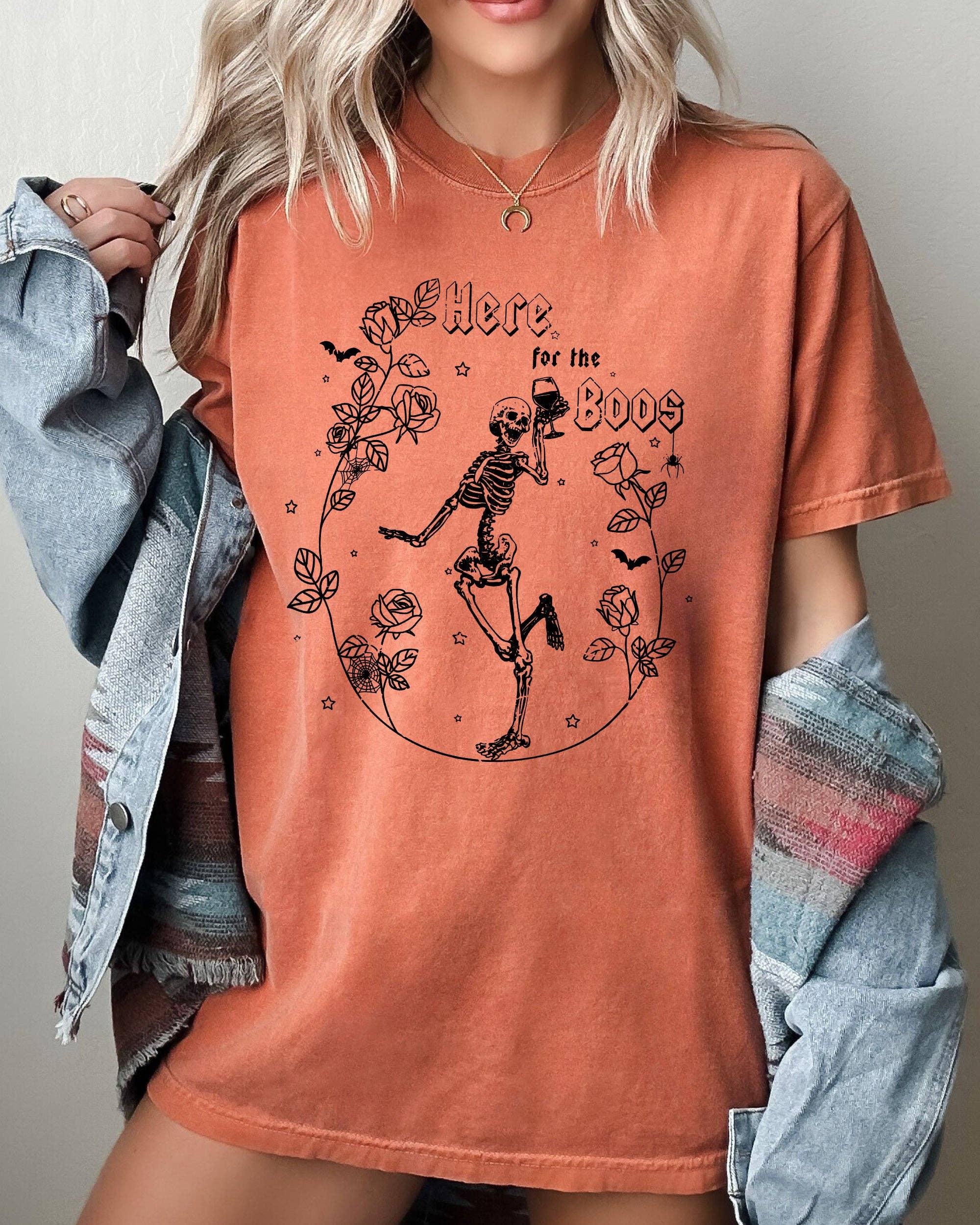 Here For the Boos, Skeleton, Ghost, Halloween T-Shirt Hoodie, Sweatshirt | PodTeesHub.com