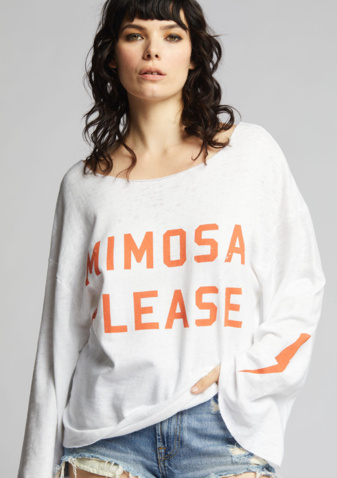 302864 - 930 Mimosa Please Bell Sleeve Burnout Graphic Tee Hoodie, Sweatshirt | PodTeesHub.com