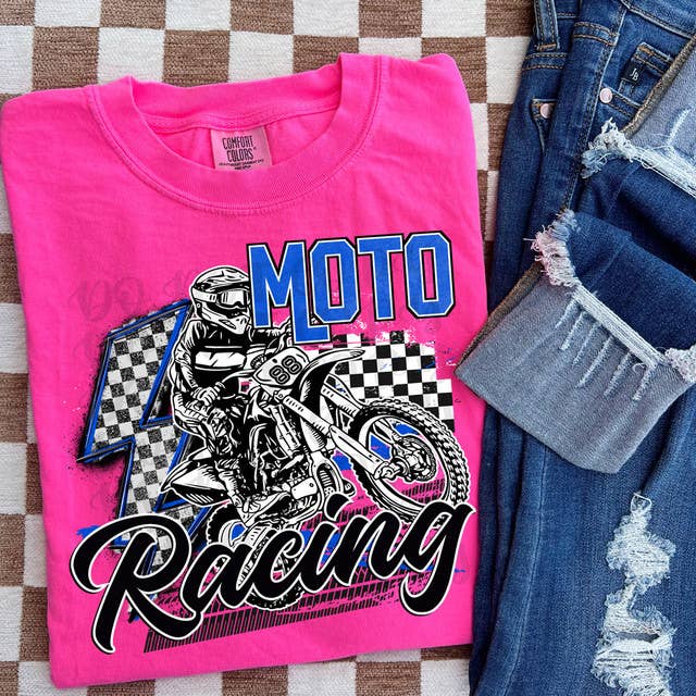 Moto Racing Blue Pigment Dyed Tee Hoodie, Sweatshirt | PodTeesHub.com