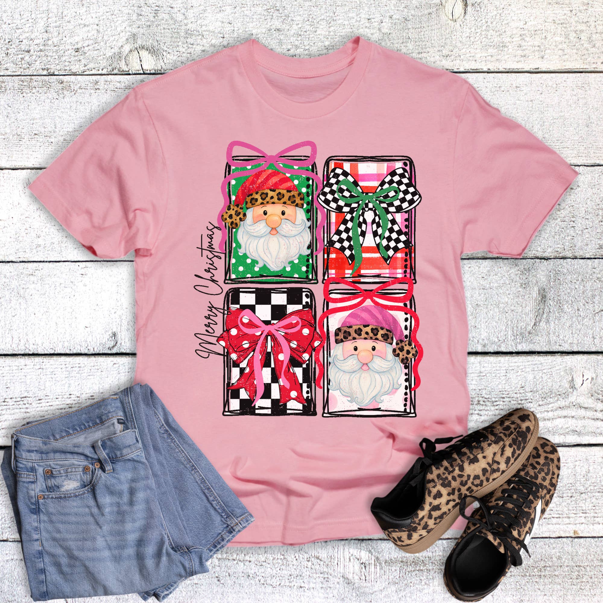 Christmas Merry Bow and Santa Tags Graphic Tee Hoodie, Sweatshirt | PodTeesHub.com