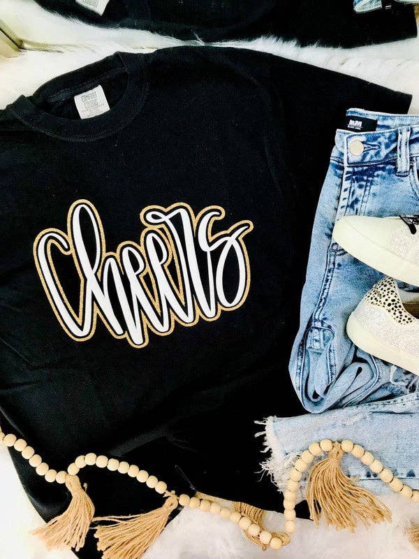Cheers Cursive Double Puff/Glitter Tee Hoodie, Sweatshirt | PodTeesHub.com