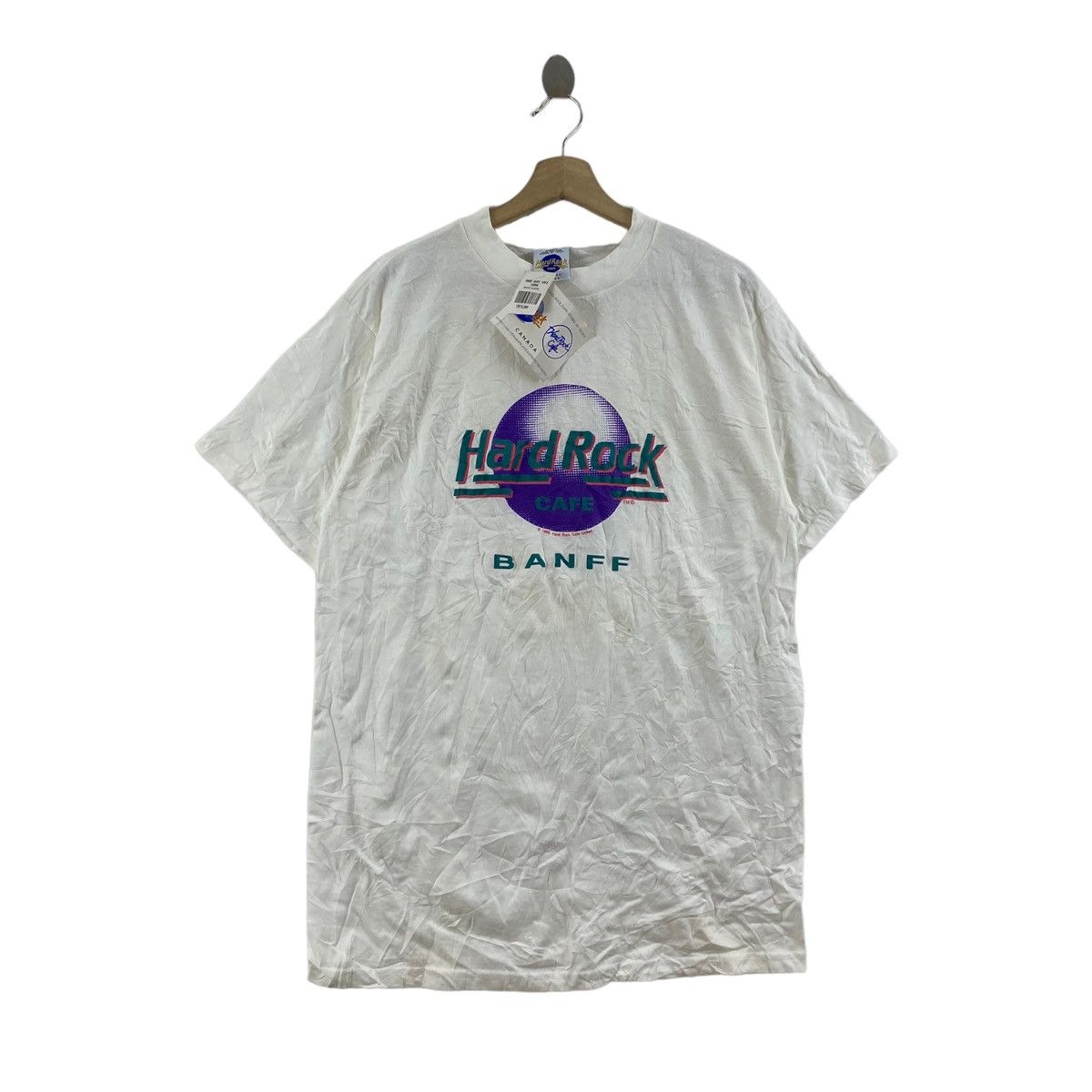 Vintage 80s Hard Rock Cafe Banff Usa Logo Print White Short T-Shirts, Hoodie, Sweatshirt | PodTeesHub.com