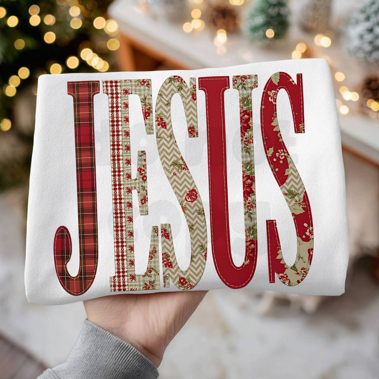 Faux Quilted Jesus Tee Hoodie, Sweatshirt | PodTeesHub.com