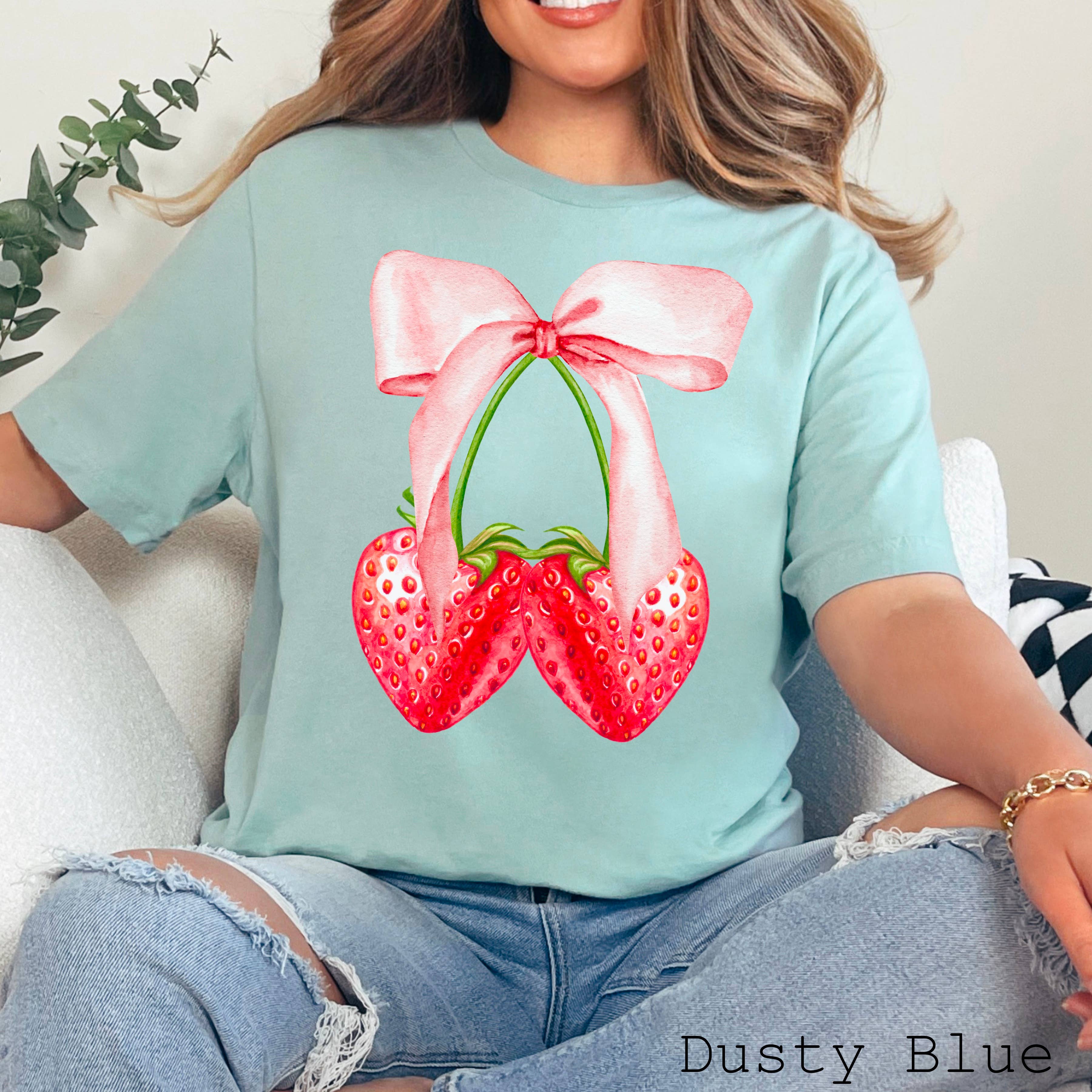 Coquette Strawberries Graphic Shirt | Bella Canvas Hoodie, Sweatshirt | PodTeesHub.com