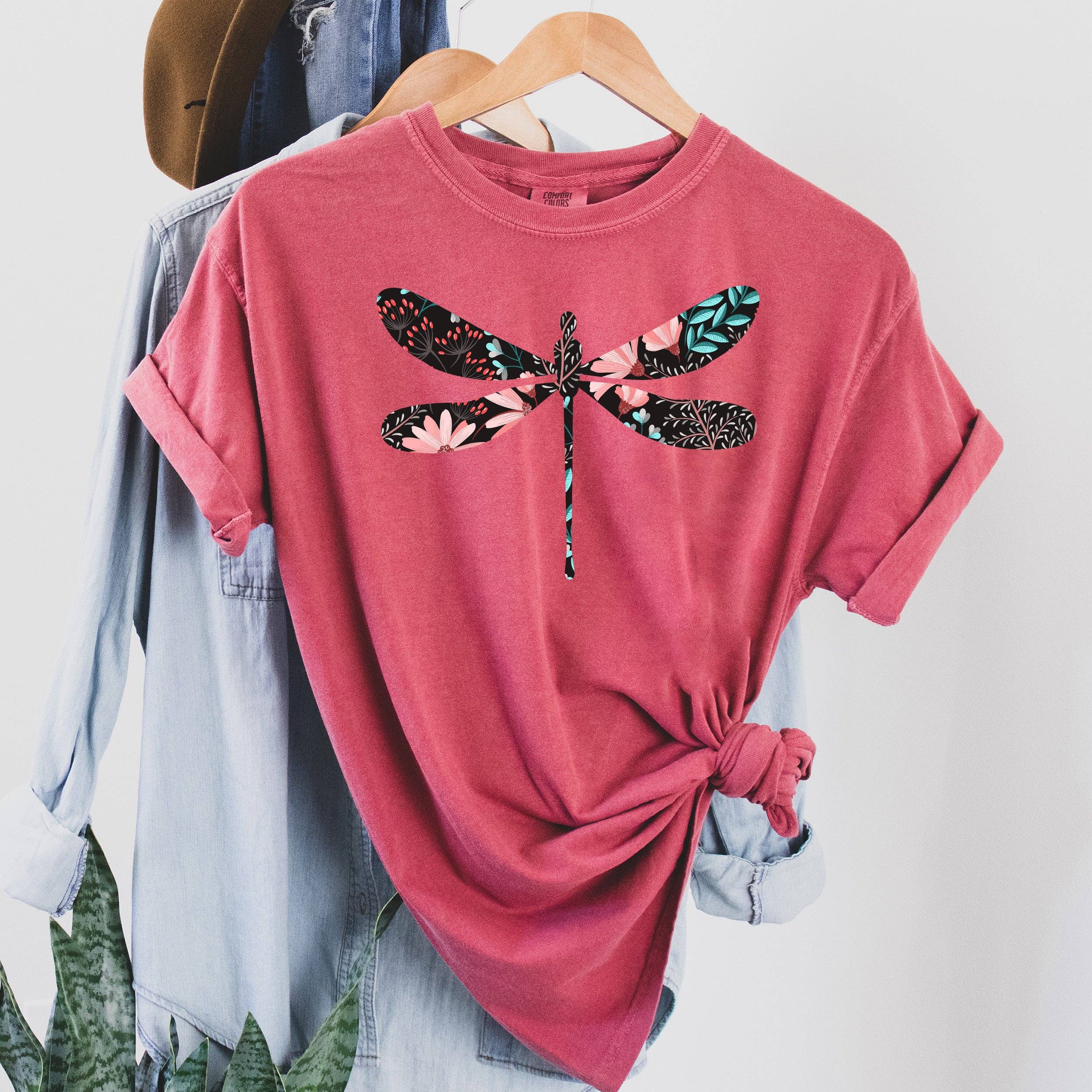 Floral Print Dragonfly Bk T-Shirt Hoodie, Sweatshirt | PodTeesHub.com