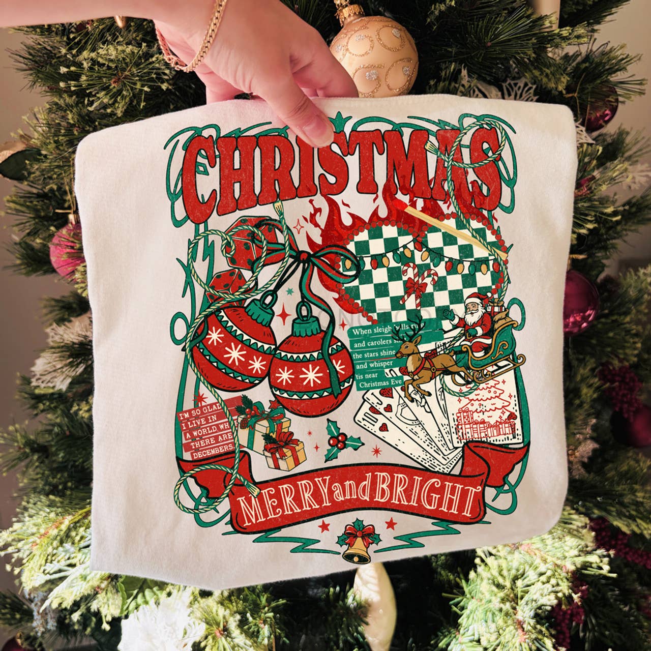 Retro Merry & Bright Christmas Tee Hoodie, Sweatshirt | PodTeesHub.com