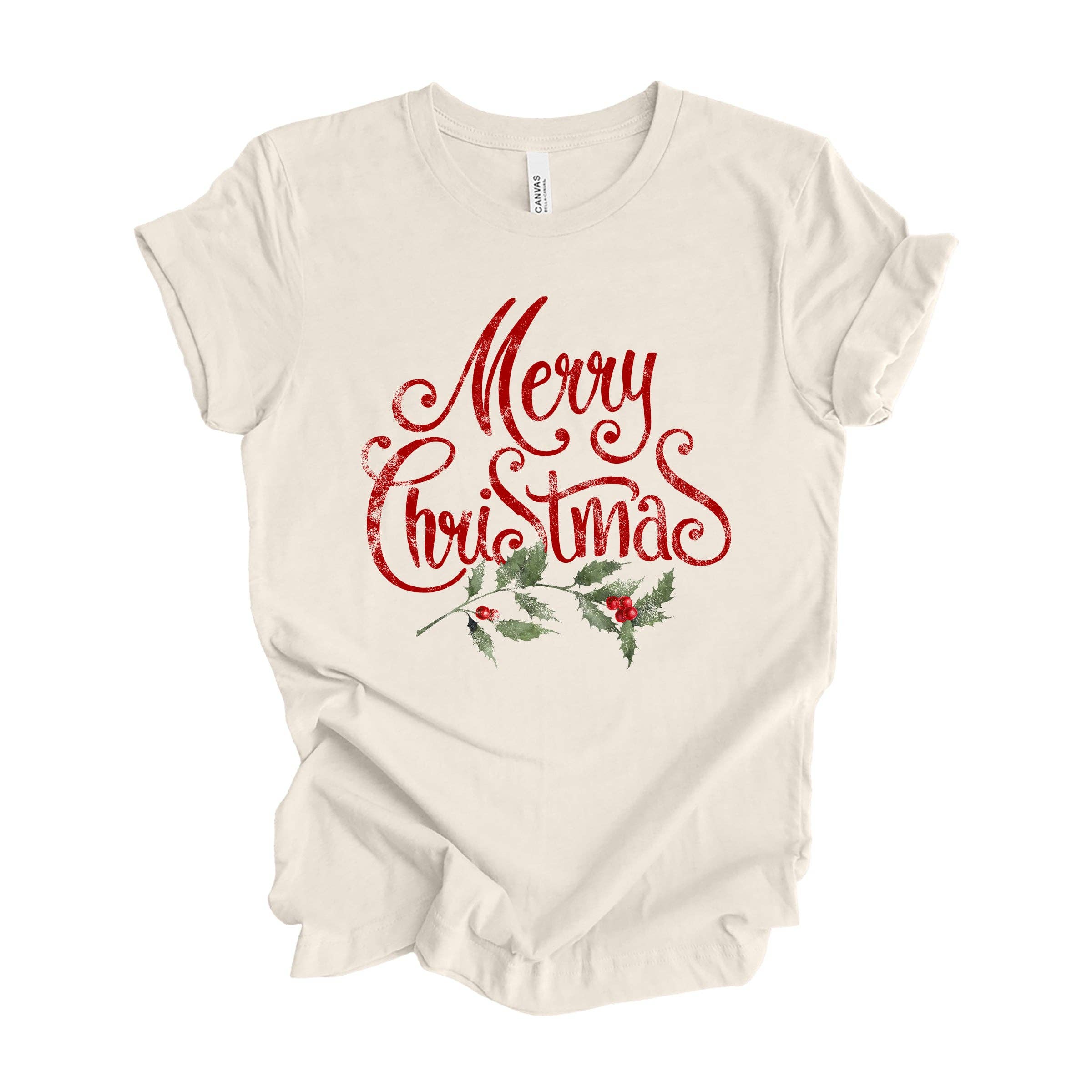 Merry Christmas Red Holly Tee Hoodie, Sweatshirt | PodTeesHub.com