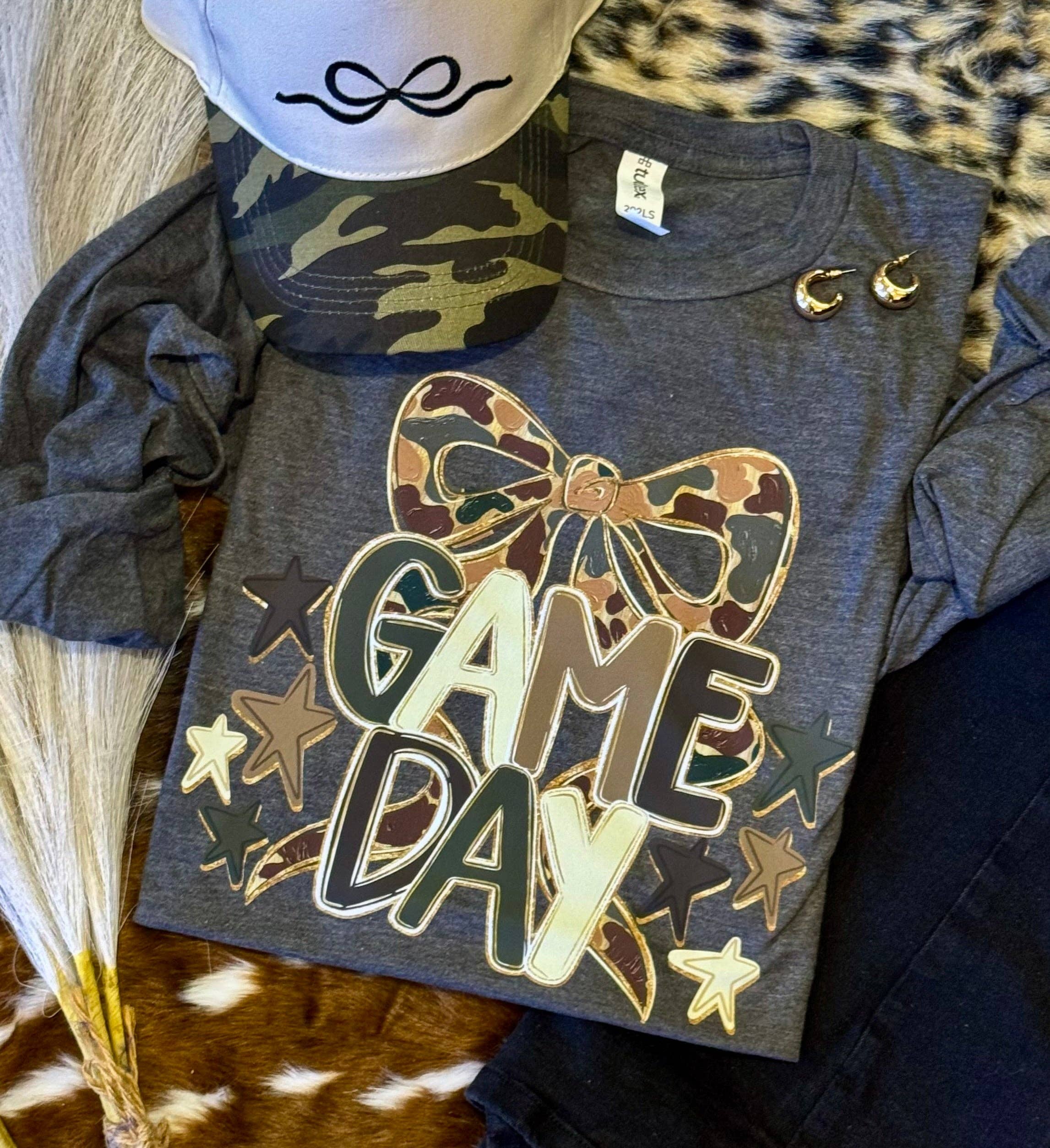 Game Day Camo Bow Tee / Long Sleeve Hoodie, Sweatshirt | PodTeesHub.com