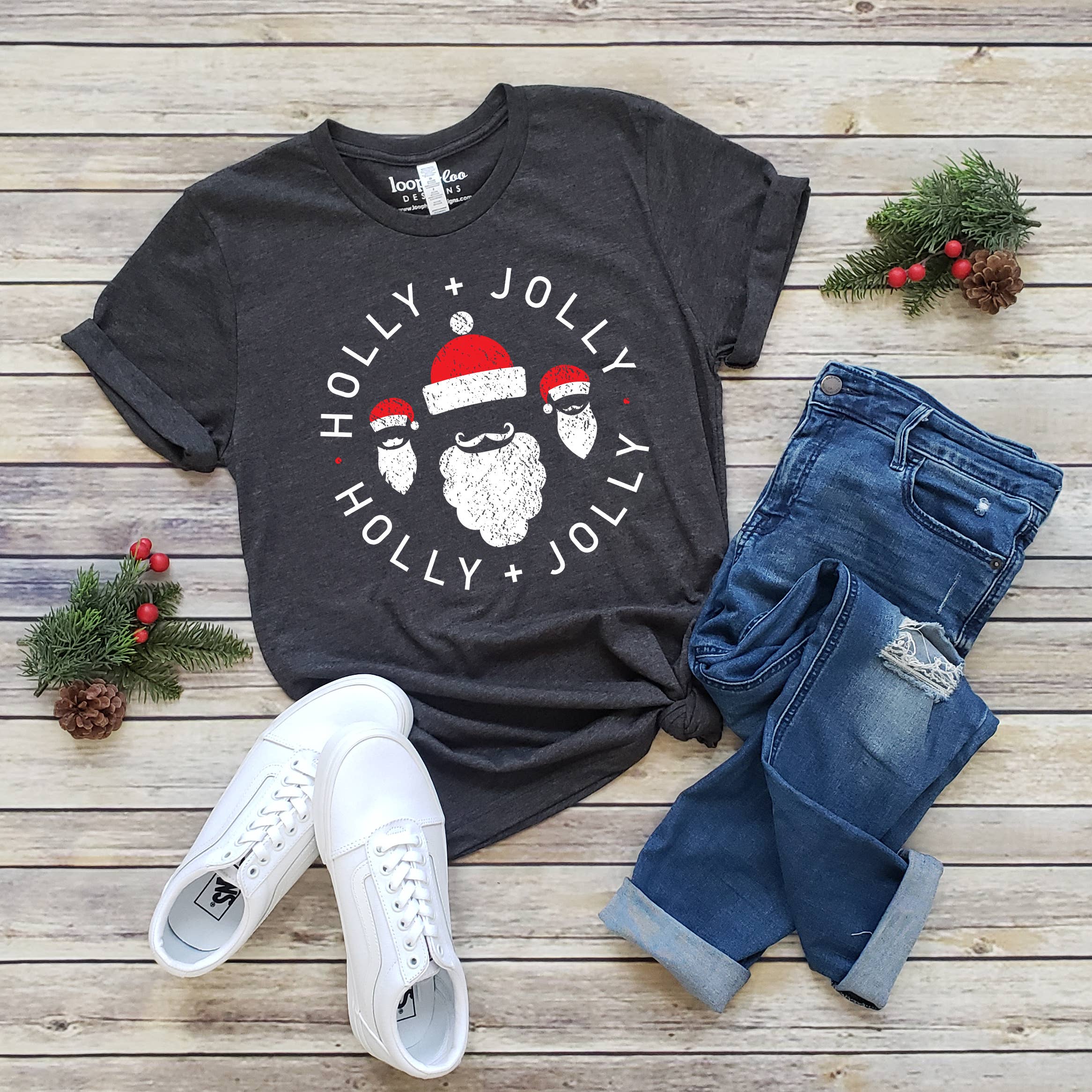 Holly + Jolly Santa Tee | Christmas | Sizes XS-2XL Hoodie, Sweatshirt | PodTeesHub.com