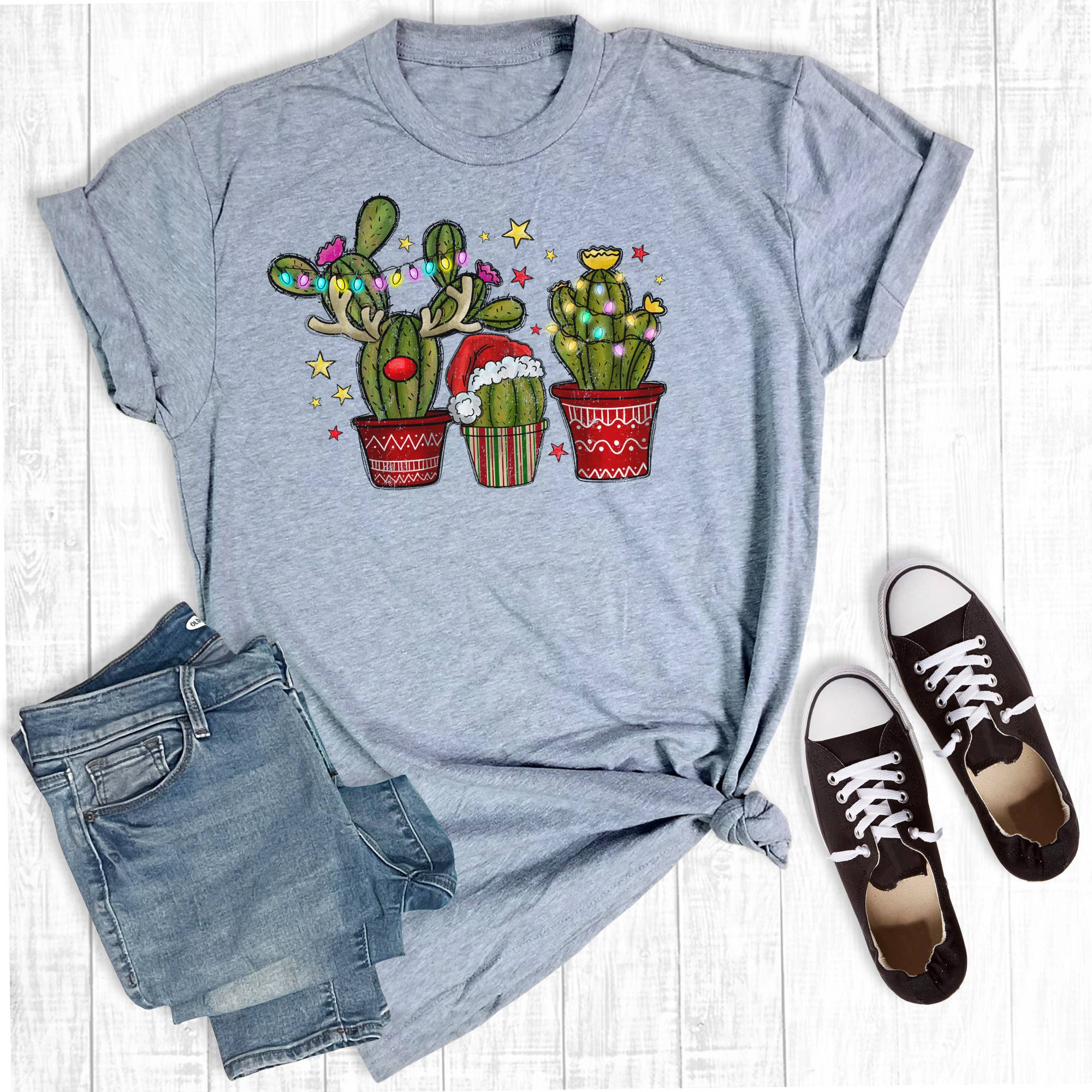 Western Christmas Cactus Graphic Tee Hoodie, Sweatshirt | PodTeesHub.com