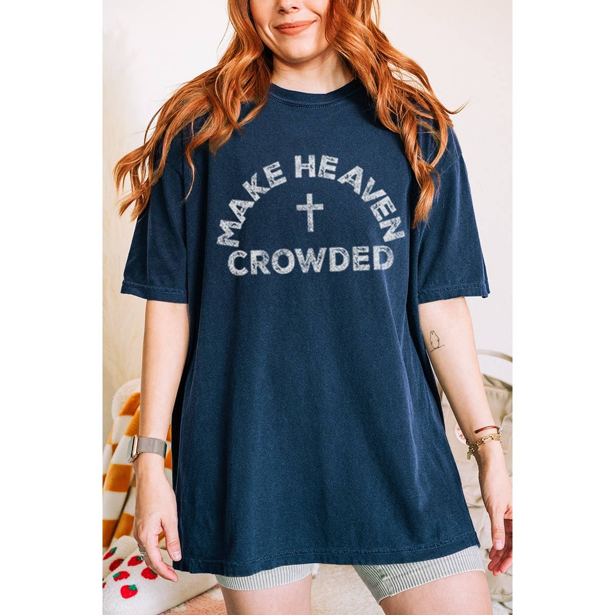 Make Heaven Crowded Christian Vintage Graphic Oversized Tee Hoodie, Sweatshirt | PodTeesHub.com