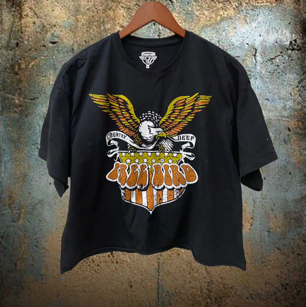 Free Bird Shield Oversized 90's Vibe Distressed Cropped  T- Shirt Hoodie, Sweatshirt | PodTeesHub.com
