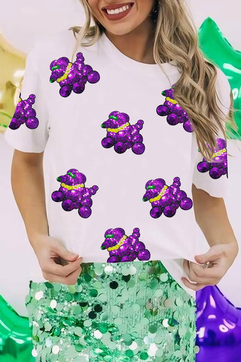 Sequin Balloon Puppy Graphic Mardi Gras Tee (S-3XL) Hoodie, Sweatshirt | PodTeesHub.com