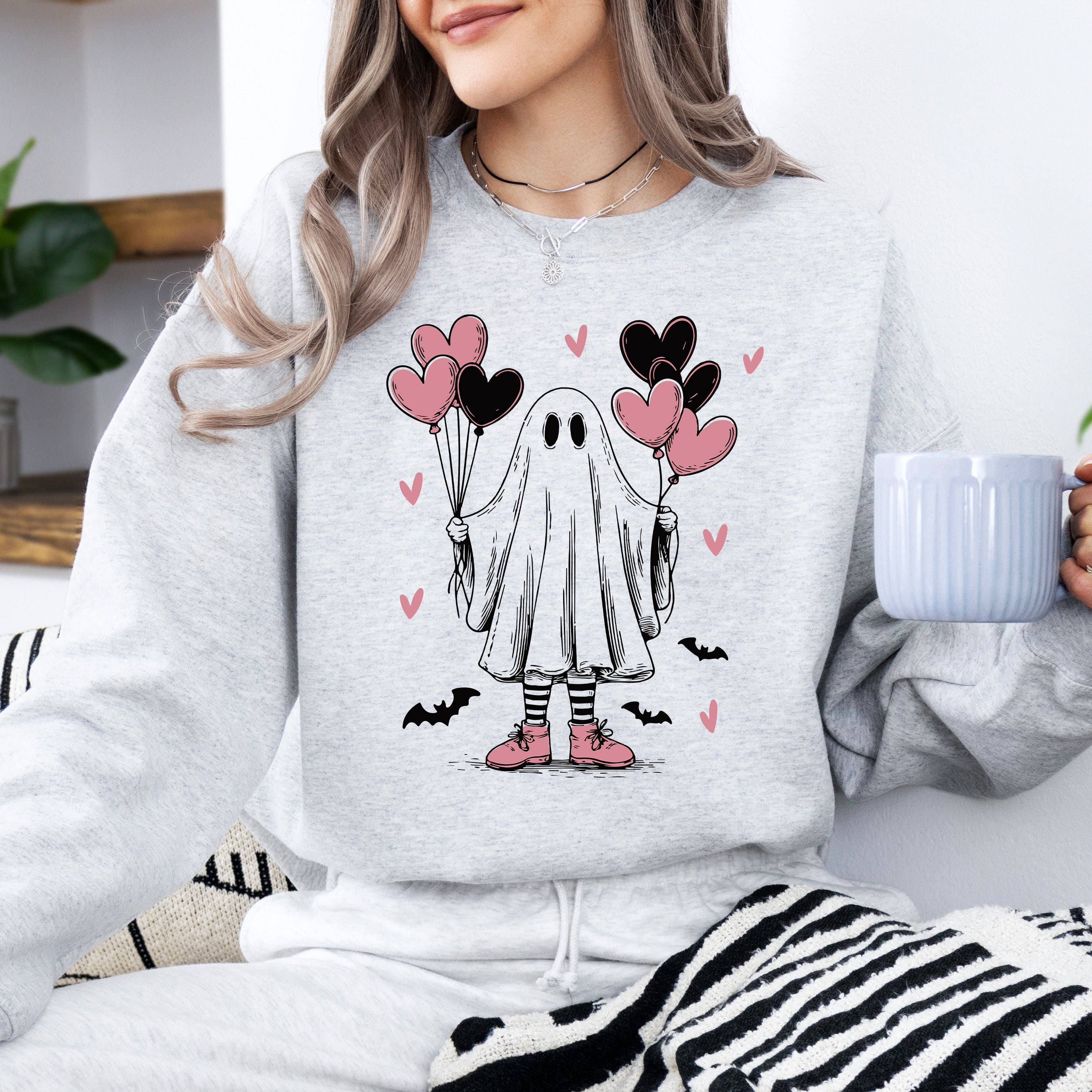 Cute Ghost, Lover, Hearts, Valentine's Day, Love Sweatshirt T-Shirts, Hoodie | PodTeesHub.com