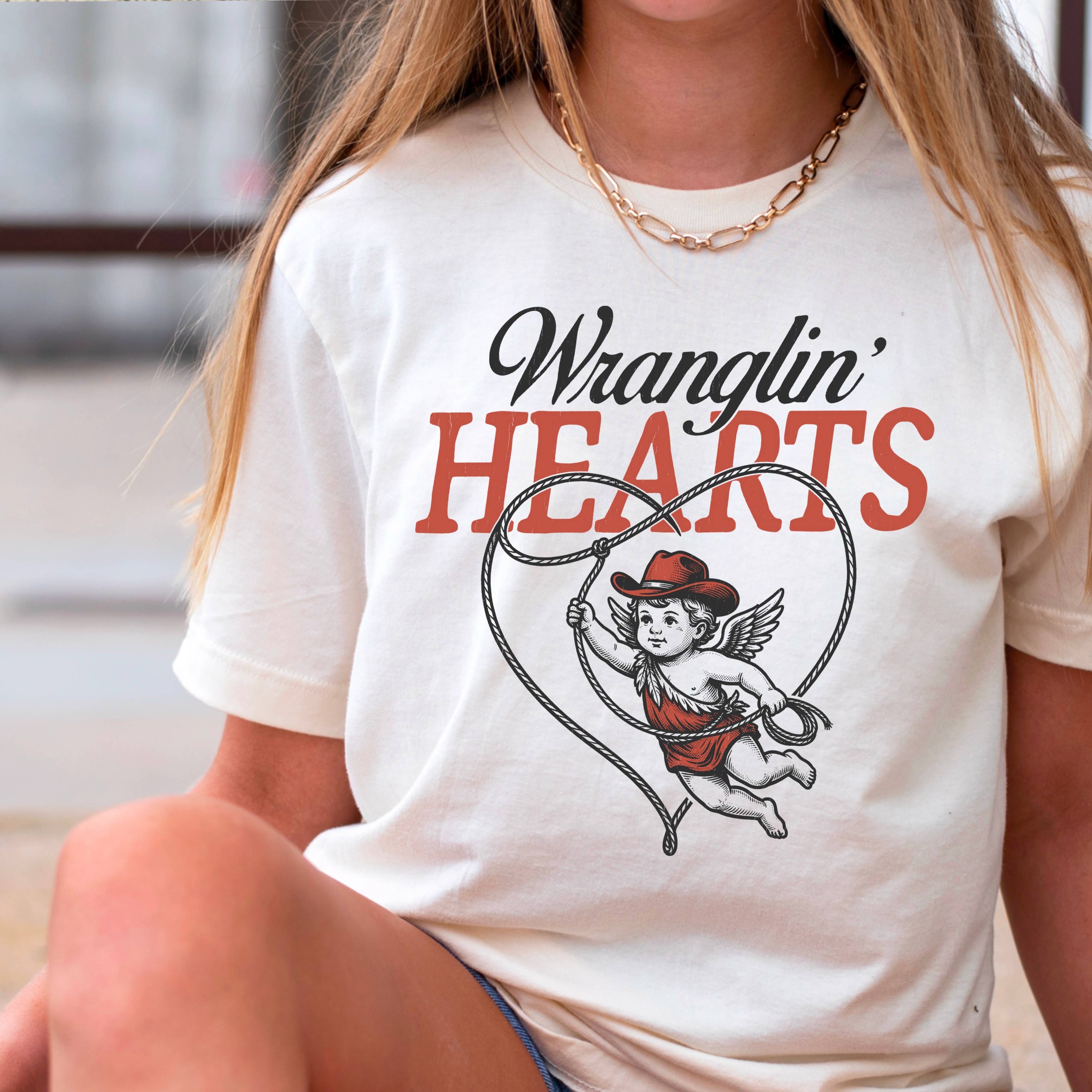 Wranglin Hearts Valentine’S Day Graphic T-Shirt | Gildan Hoodie, Sweatshirt | PodTeesHub.com