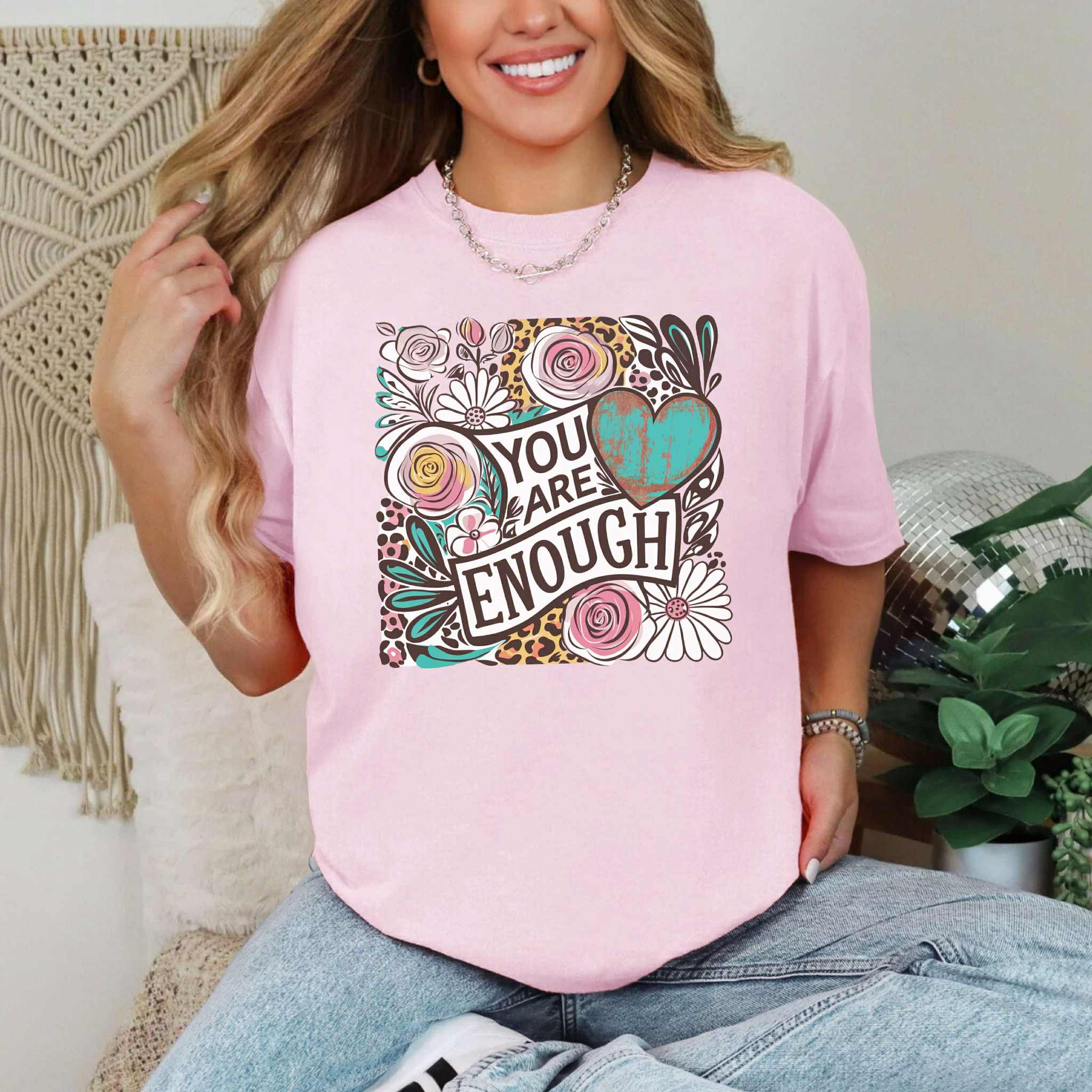 You Are Enough Boho Florals Tee Hoodie, Sweatshirt | PodTeesHub.com